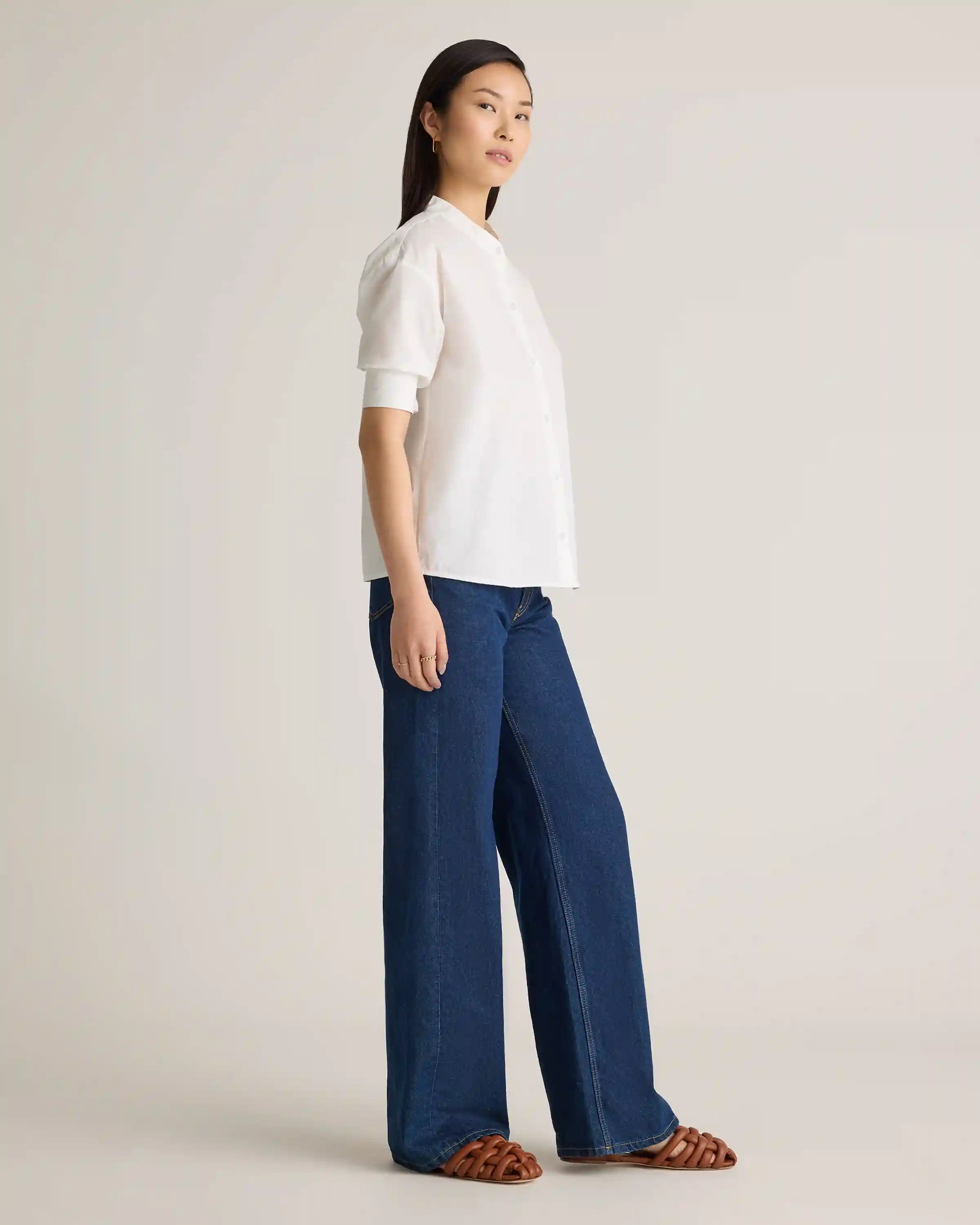 100% Organic Cotton Poplin Puff Sleeve Shirt