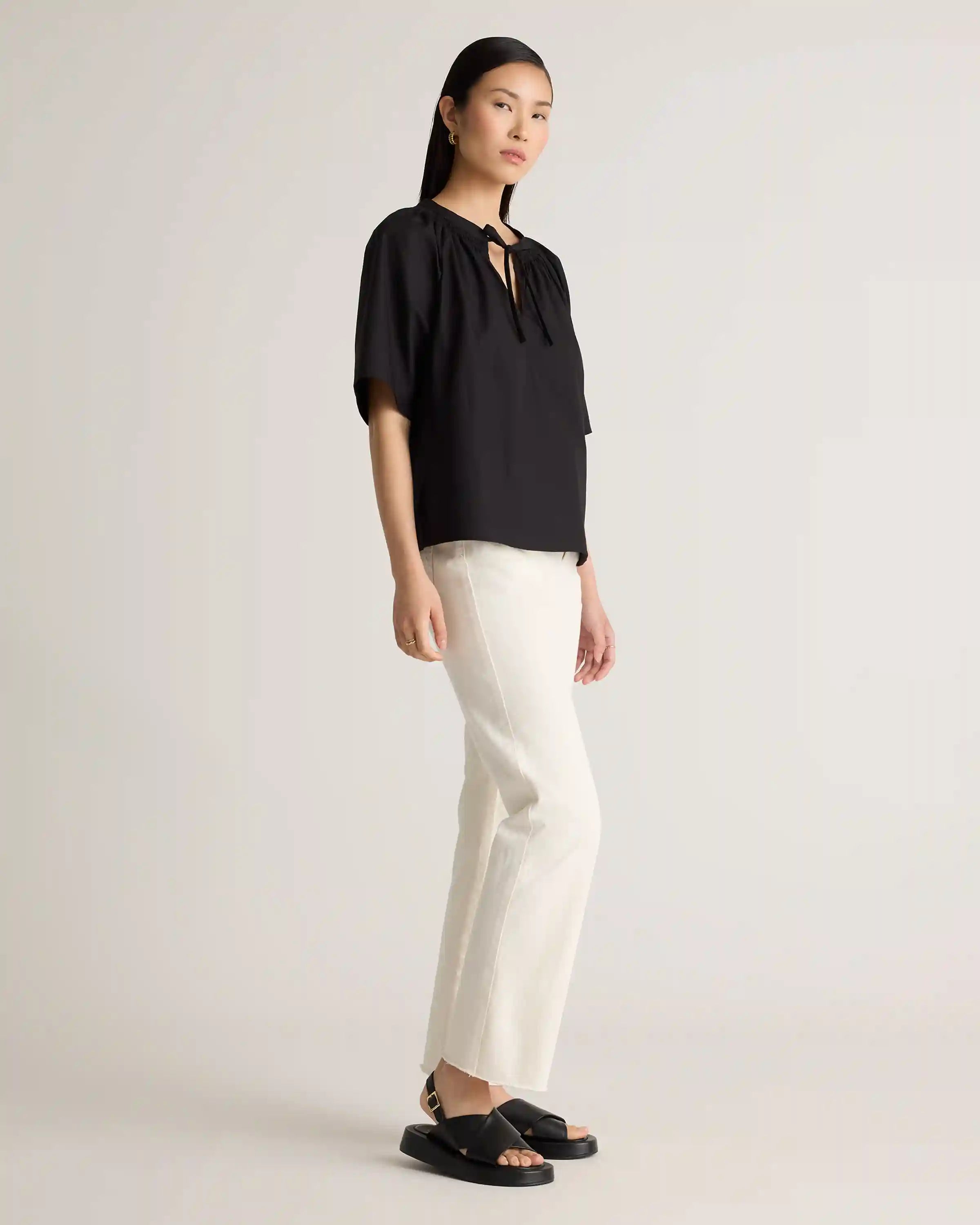 100% Organic Cotton Poplin Split Neck Top