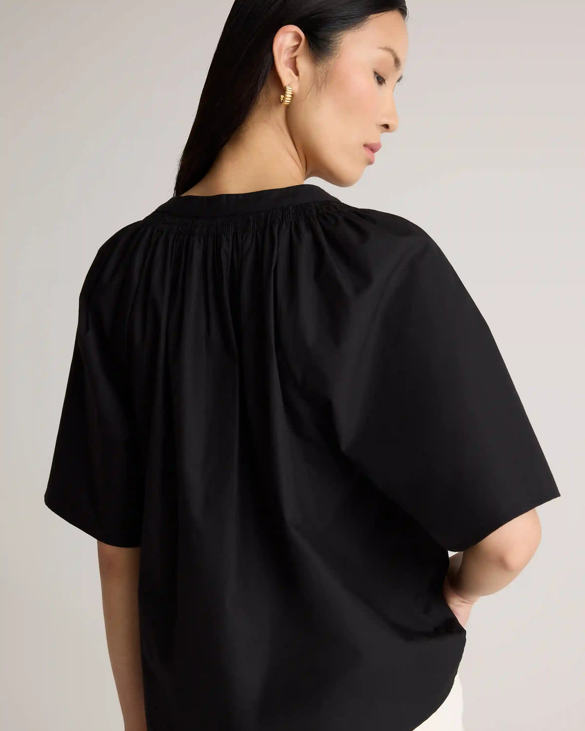 100% Organic Cotton Poplin Split Neck Top