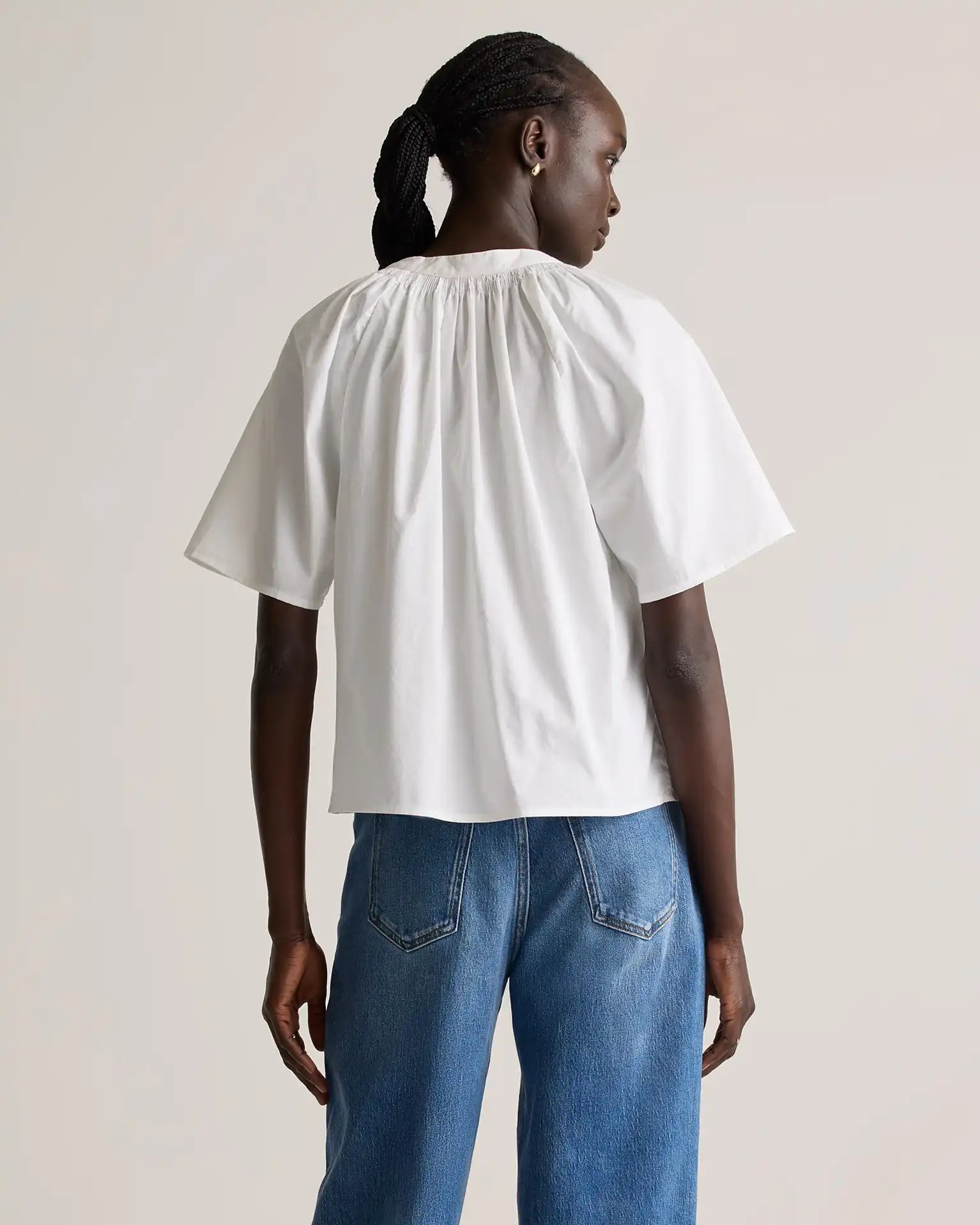 100% Organic Cotton Poplin Split Neck Top