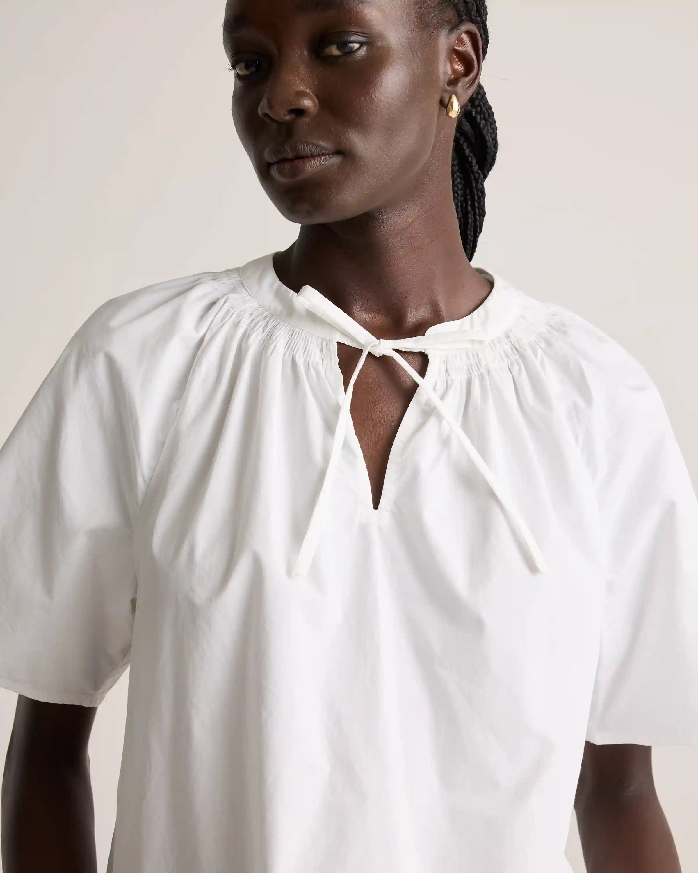100% Organic Cotton Poplin Split Neck Top