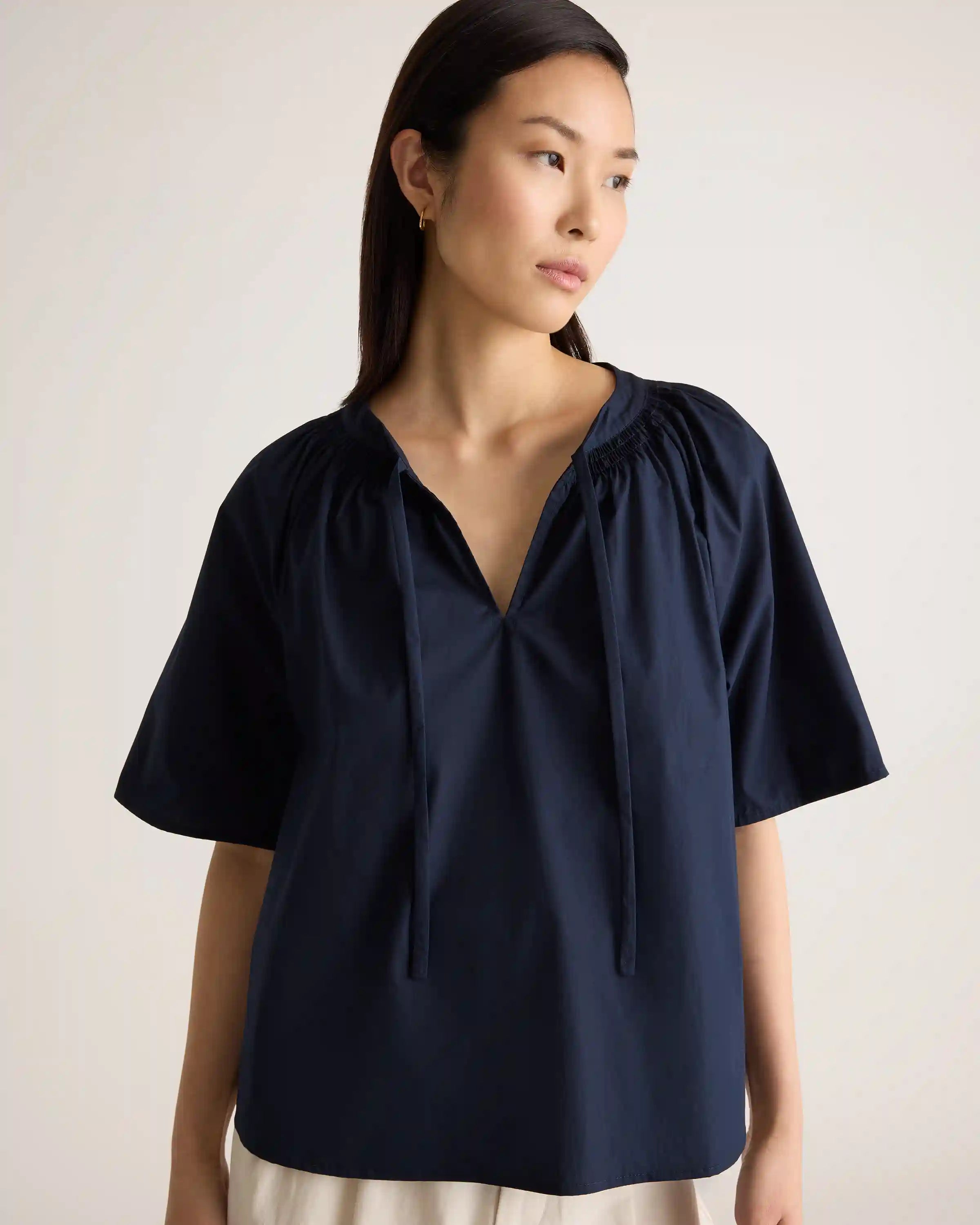 100% Organic Cotton Poplin Split Neck Top
