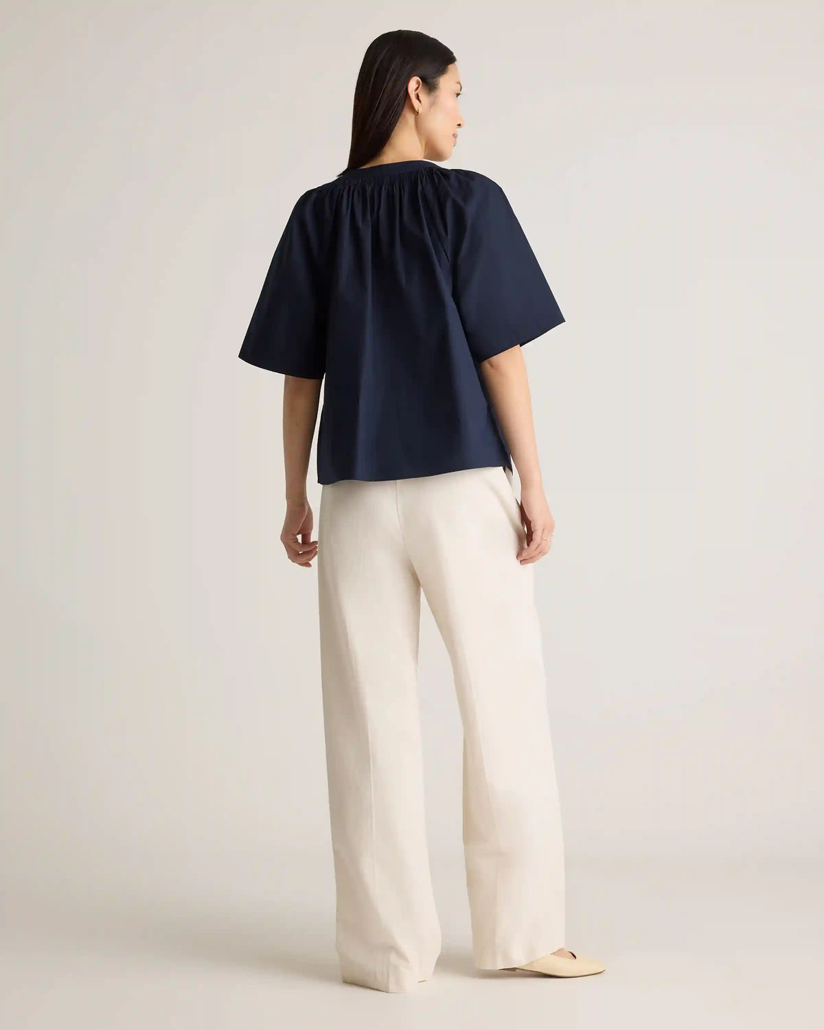 100% Organic Cotton Poplin Split Neck Top