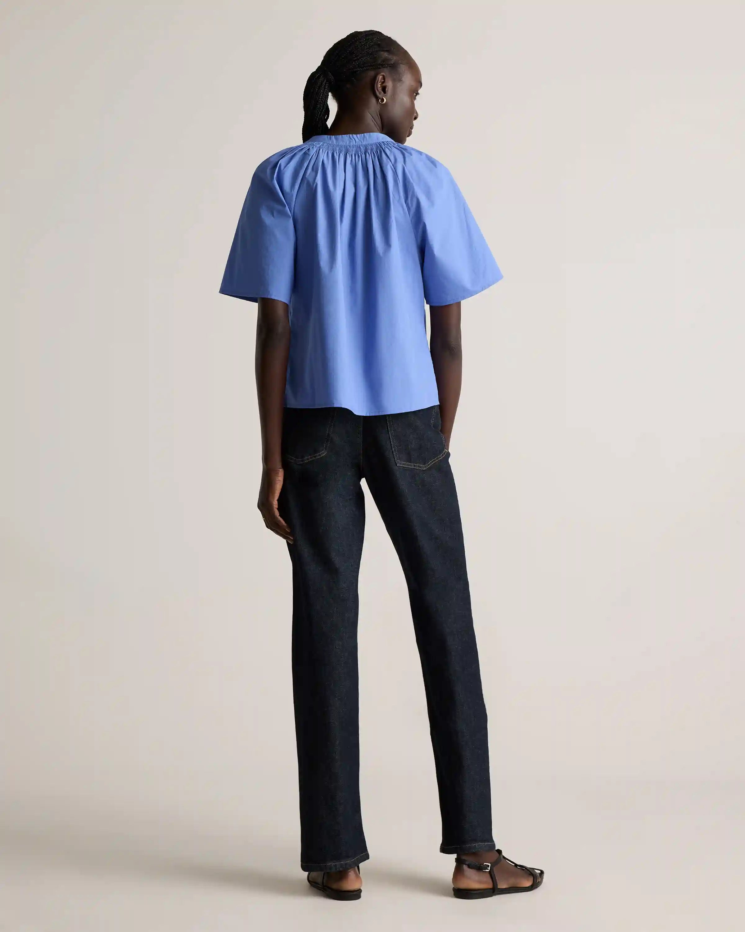 100% Organic Cotton Poplin Split Neck Top