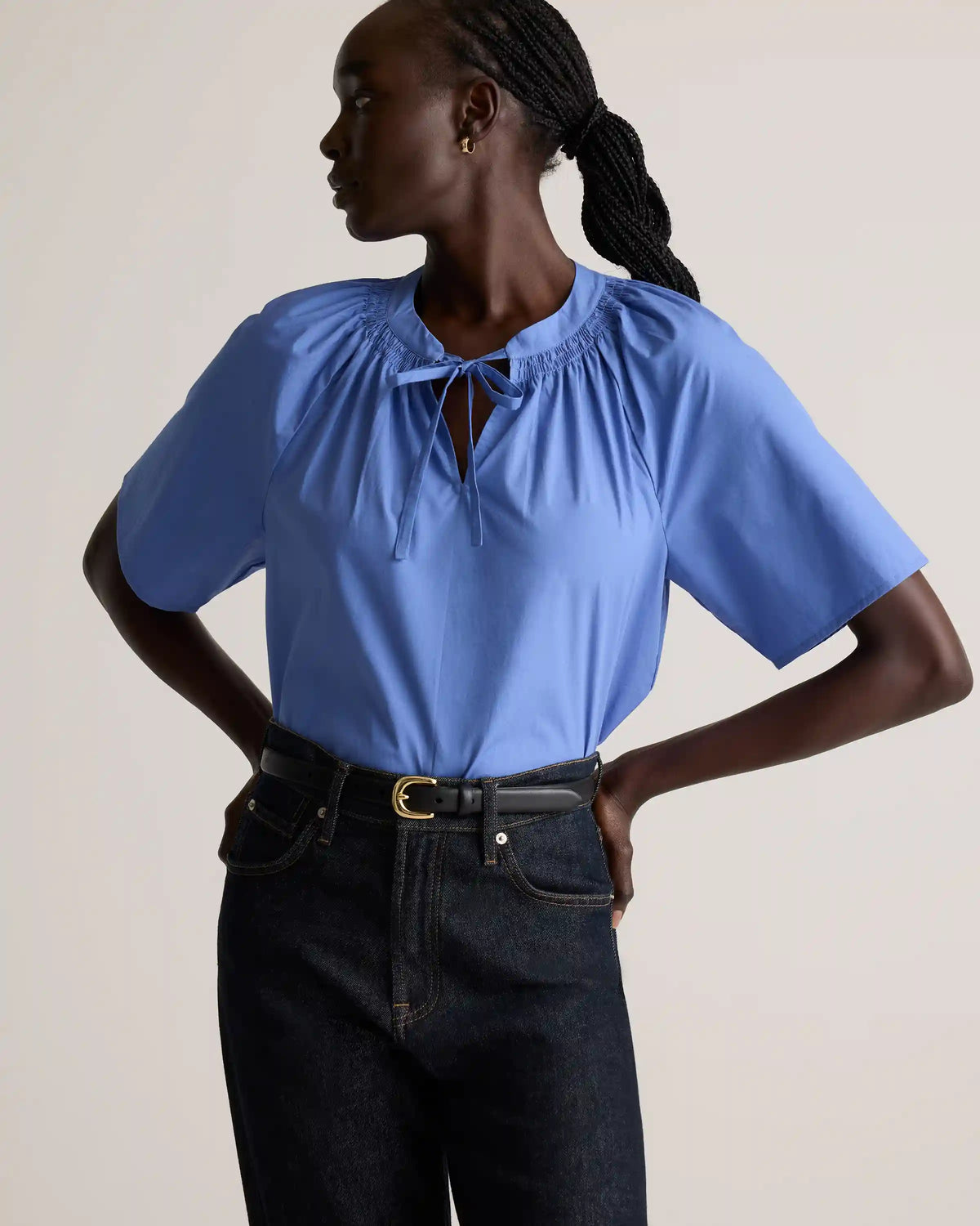 100% Organic Cotton Poplin Split Neck Top