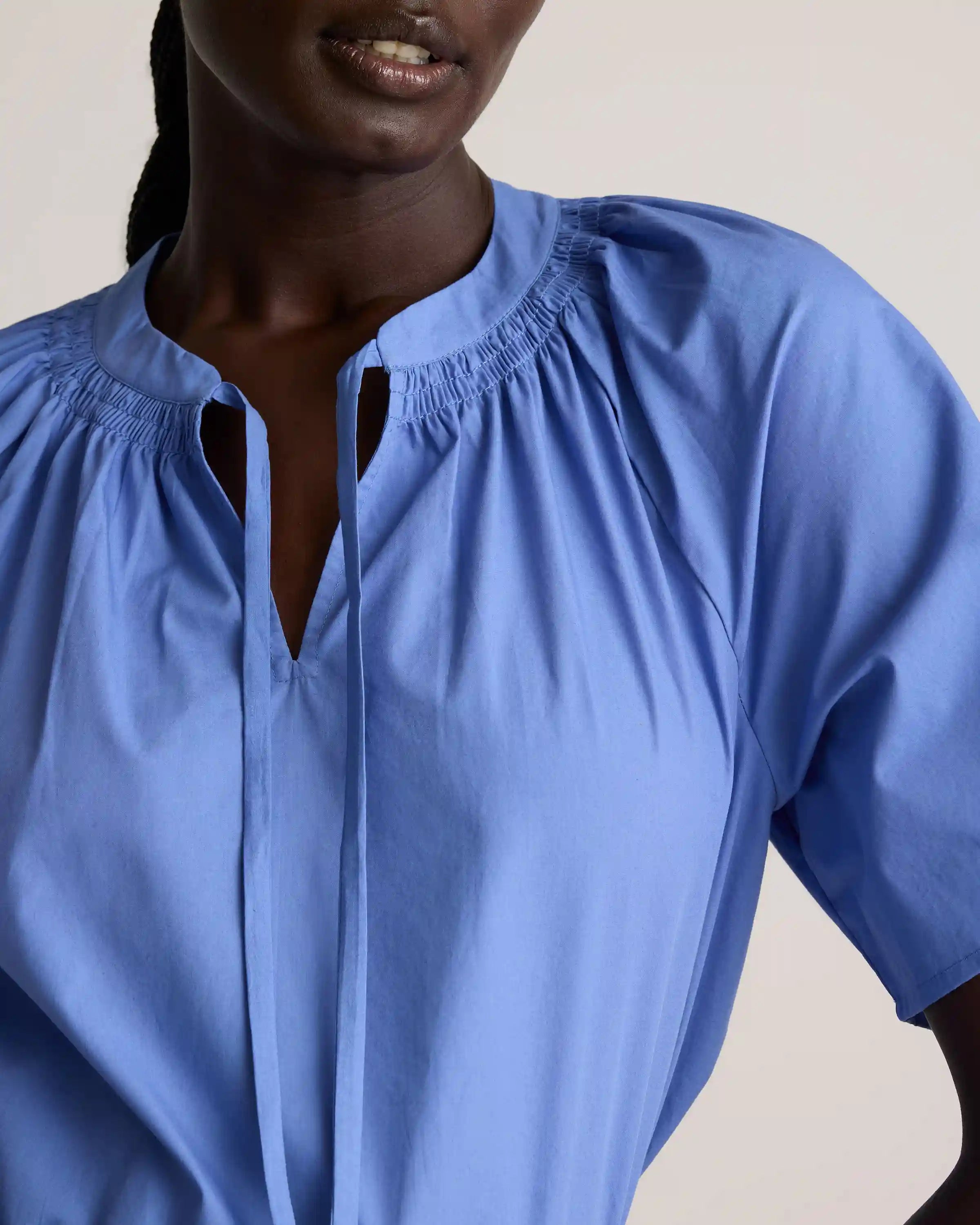 100% Organic Cotton Poplin Split Neck Top
