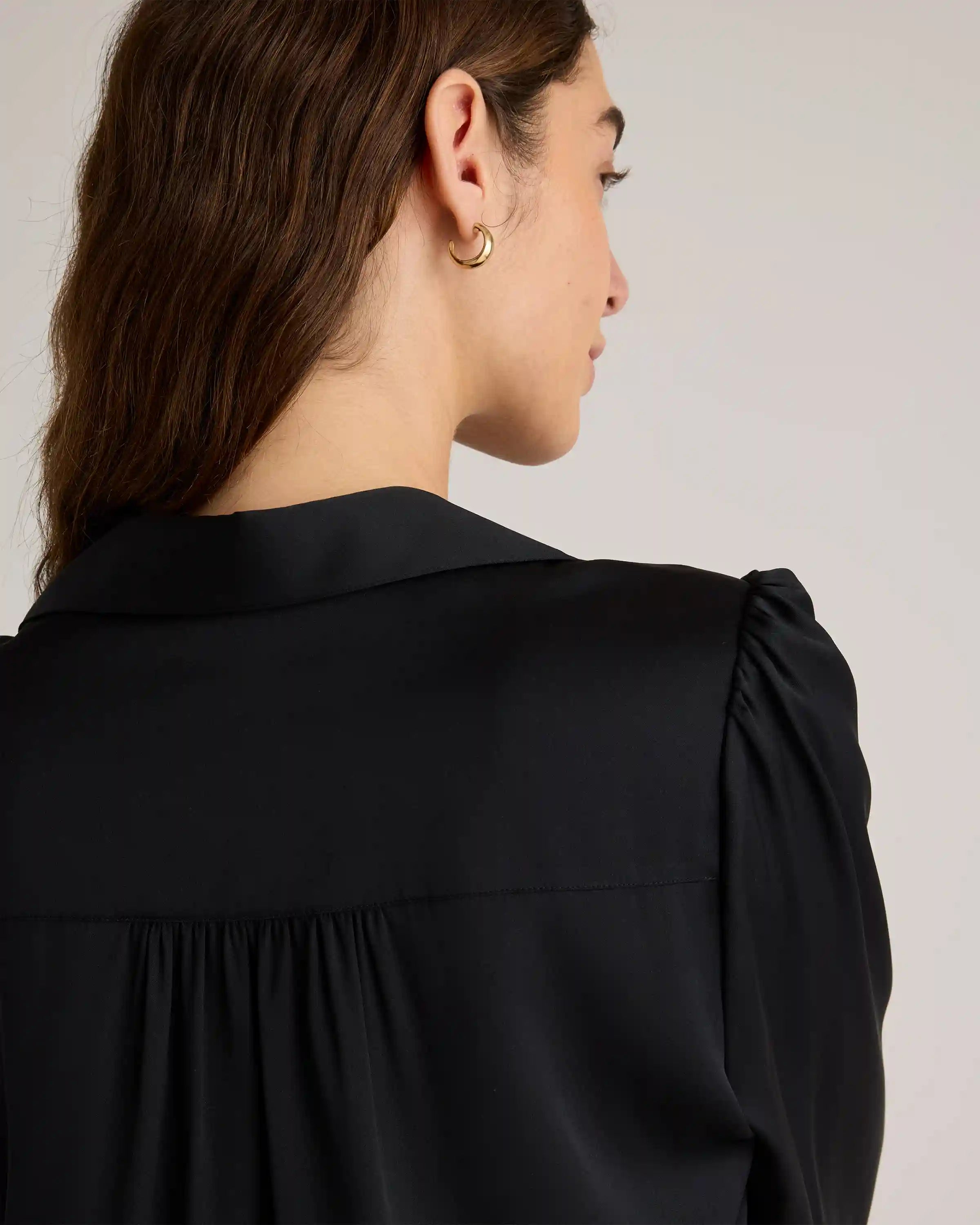 Washable Stretch Silk Split Neck Blouse