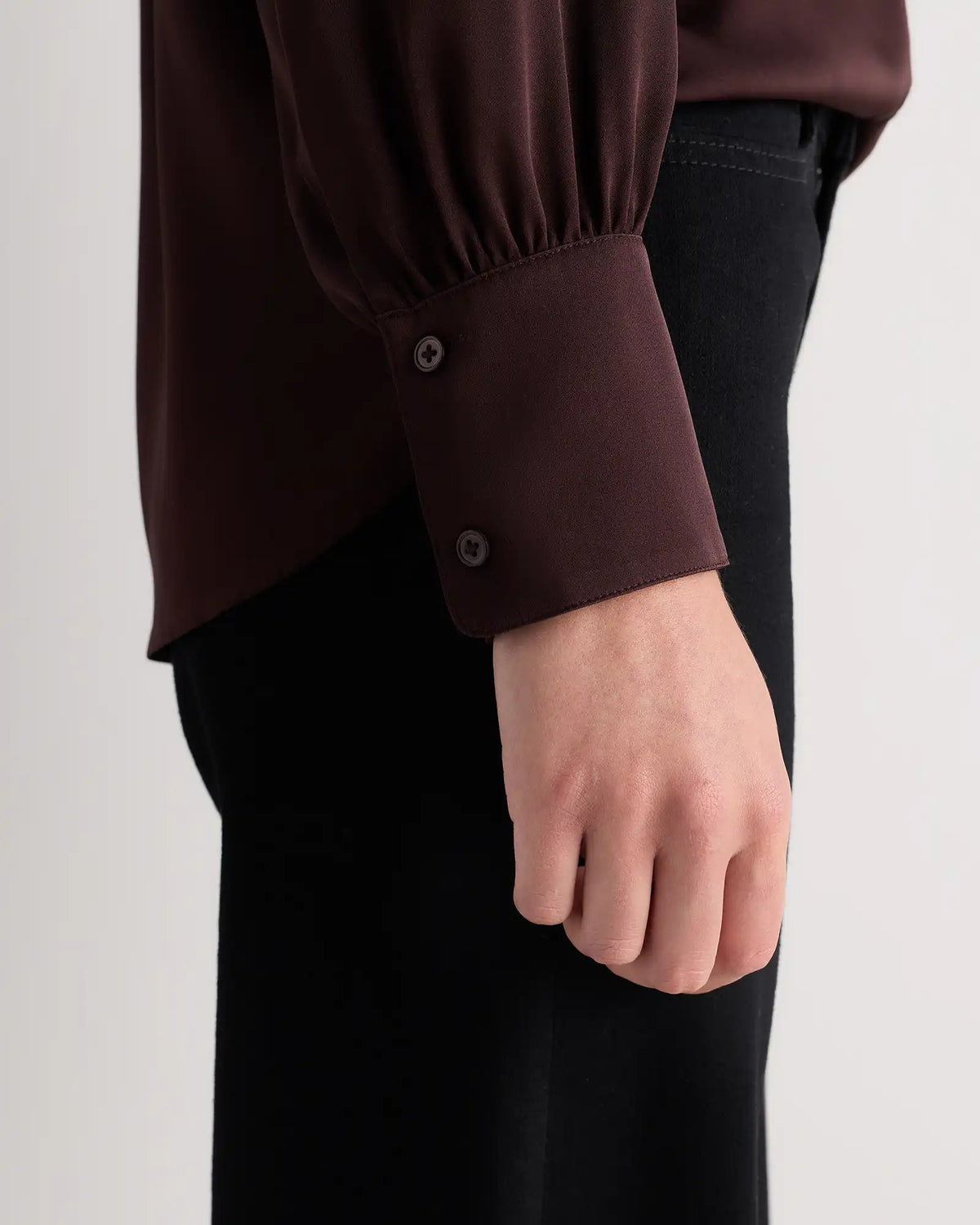 Washable Stretch Silk Split Neck Blouse