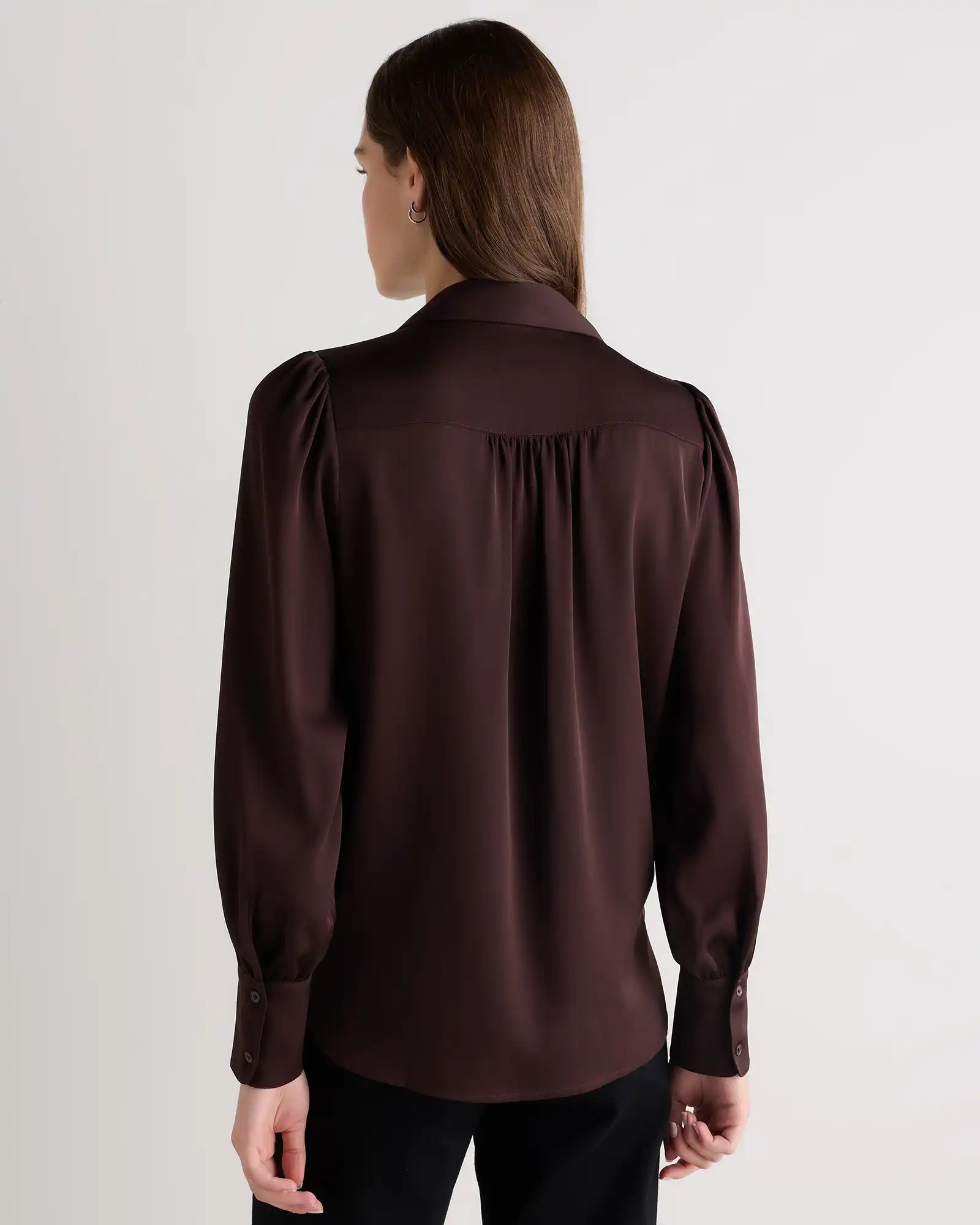 Washable Stretch Silk Split Neck Blouse