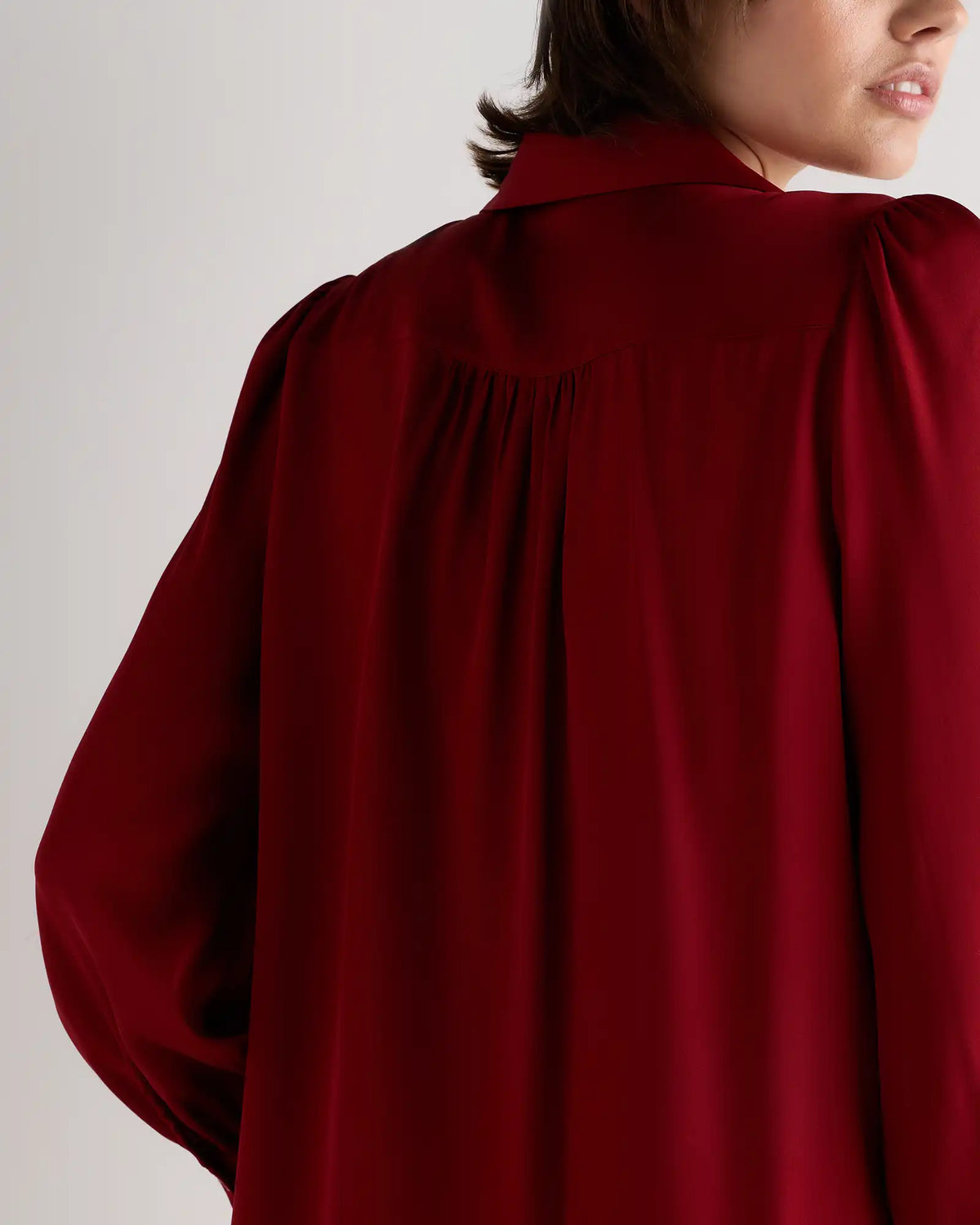 Washable Stretch Silk Split Neck Blouse