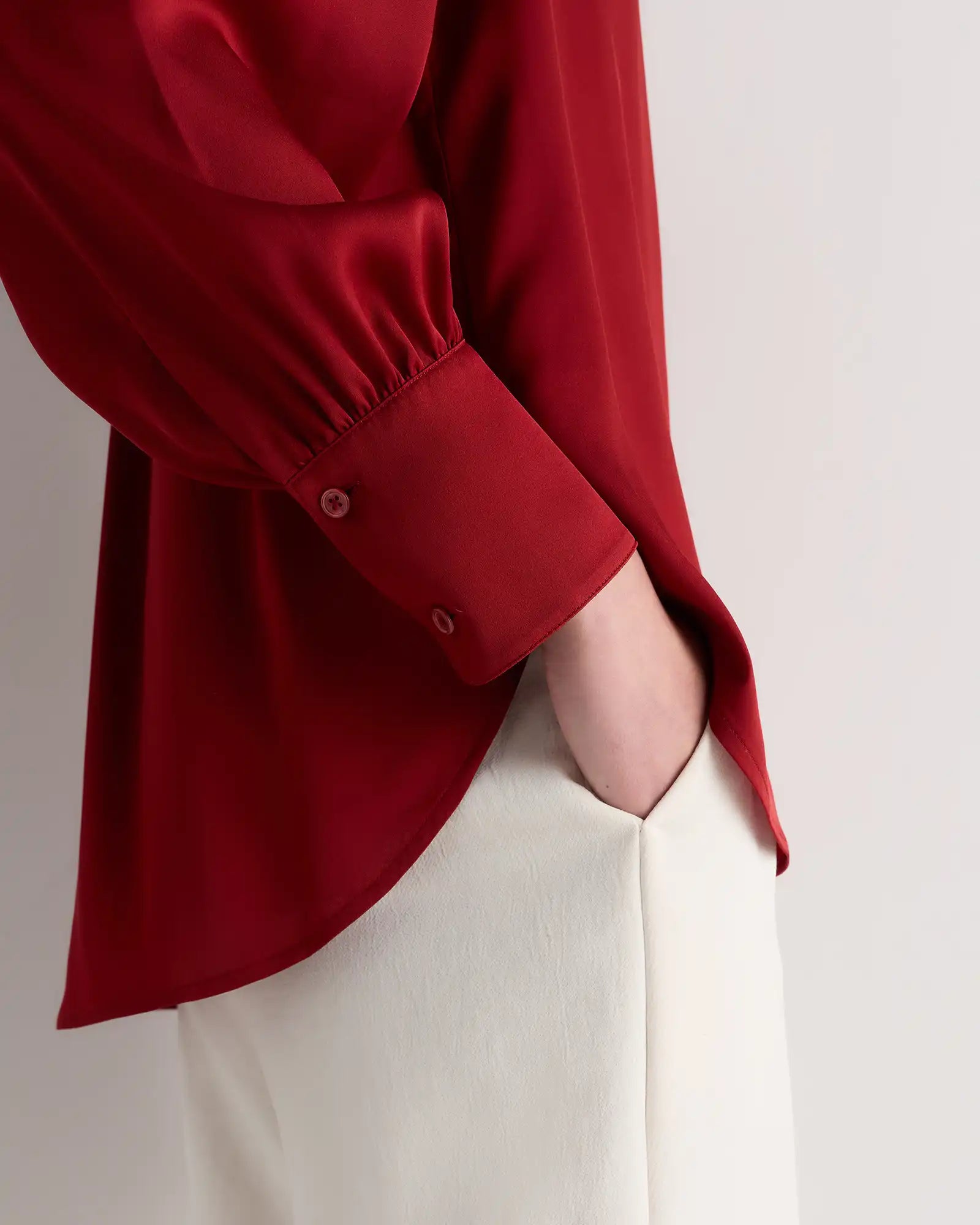 Washable Stretch Silk Split Neck Blouse