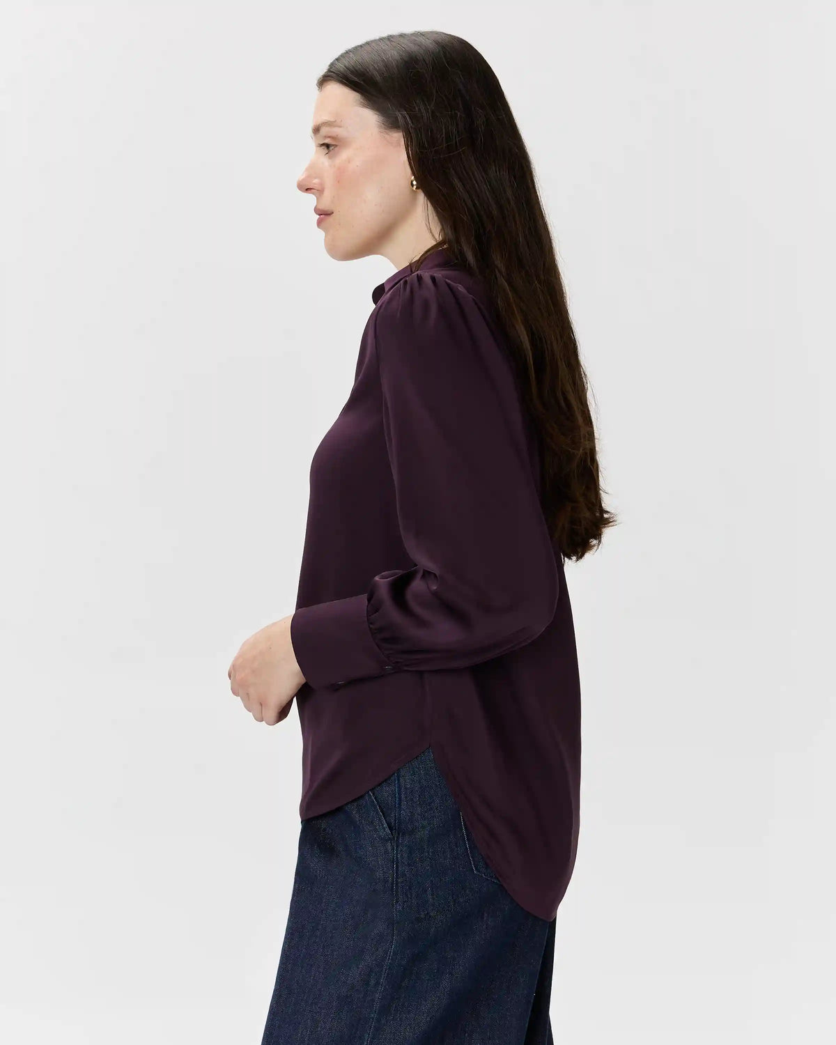 Washable Stretch Silk Split Neck Blouse
