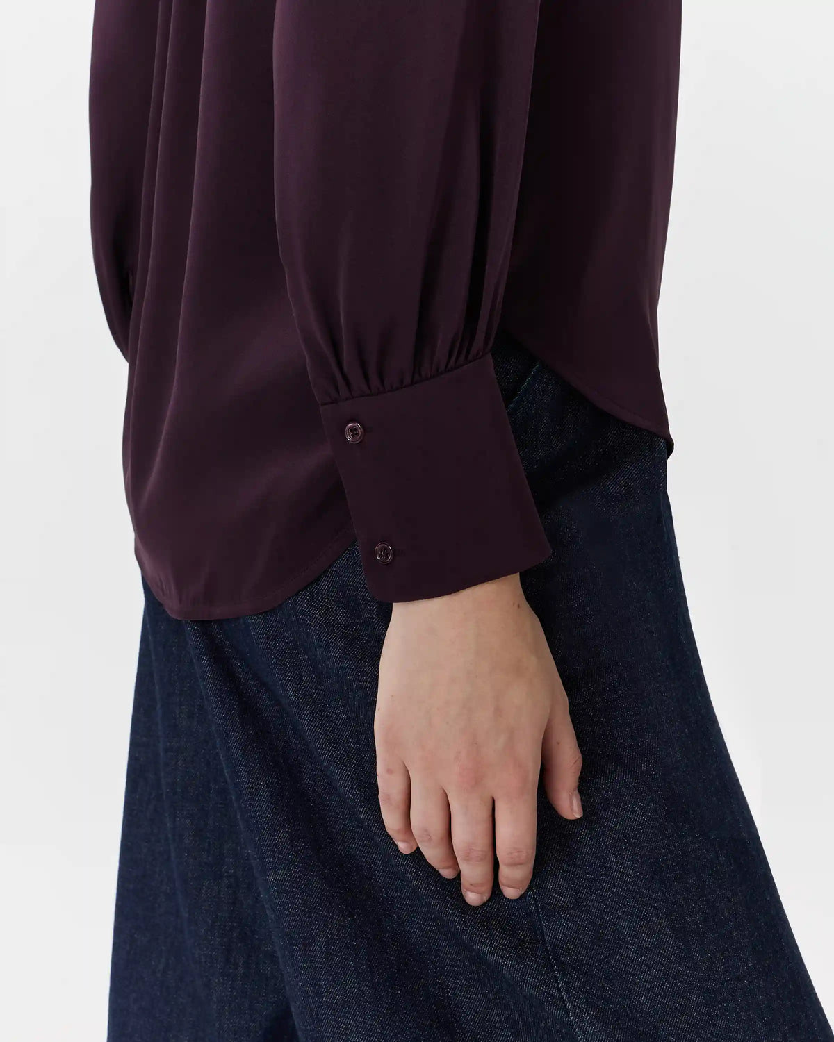 Washable Stretch Silk Split Neck Blouse