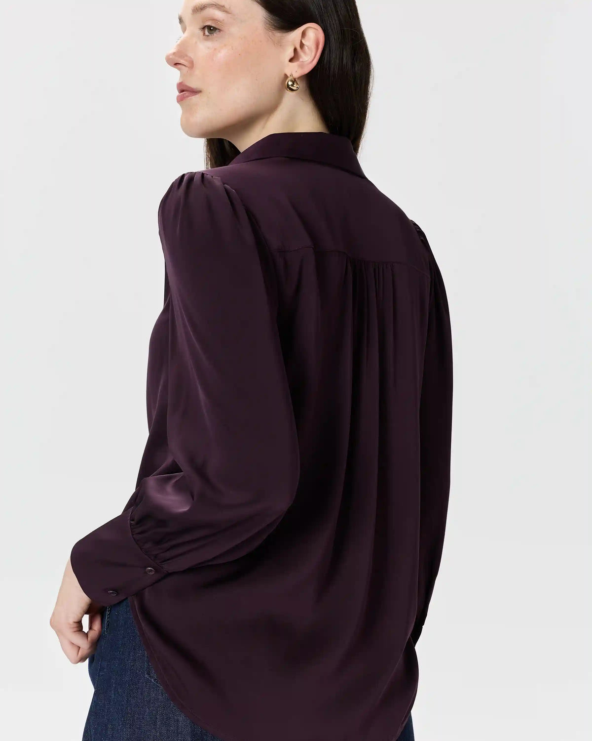 Washable Stretch Silk Split Neck Blouse