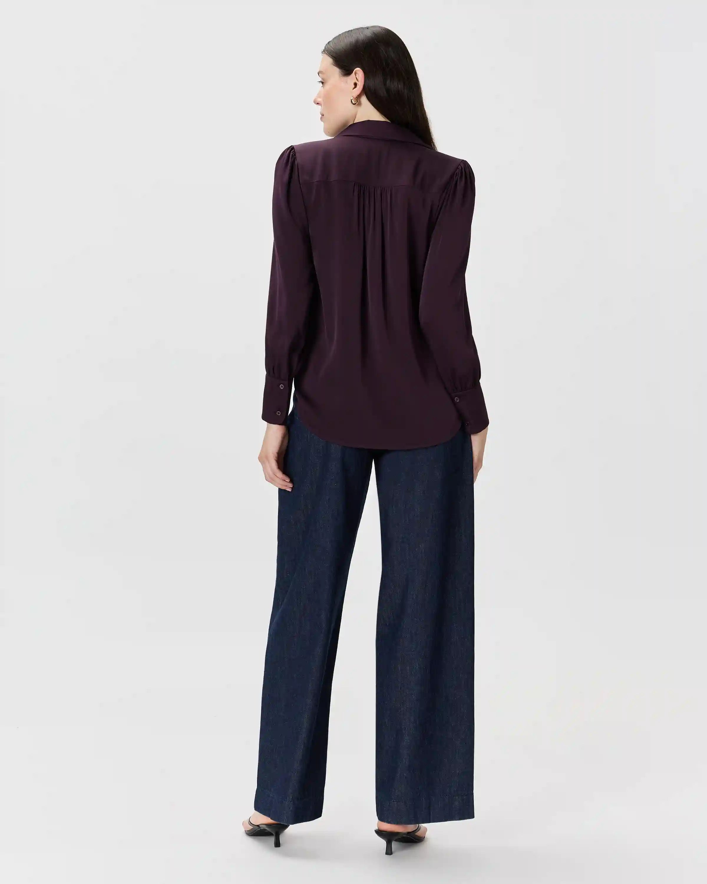 Washable Stretch Silk Split Neck Blouse
