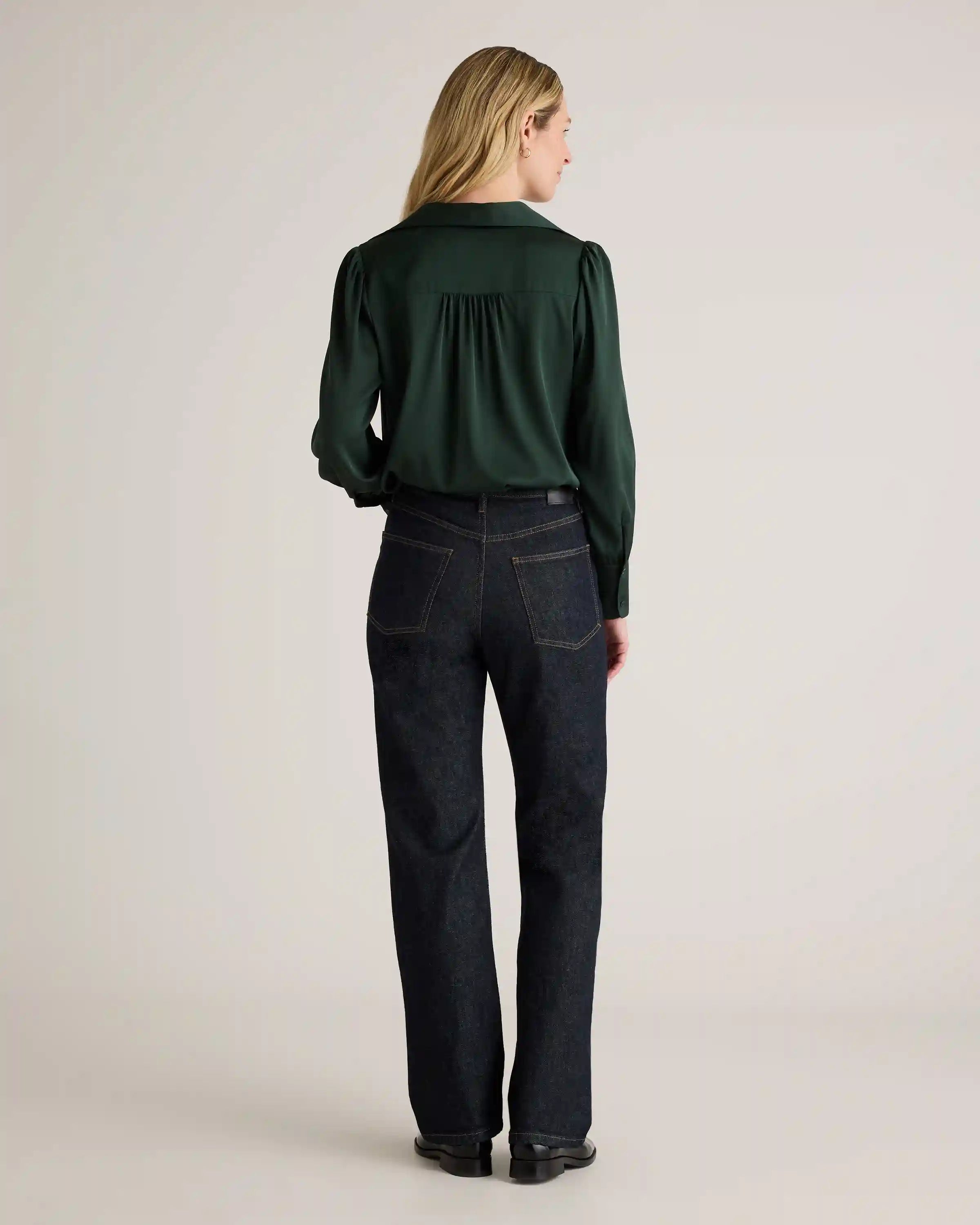 Washable Stretch Silk Split Neck Blouse