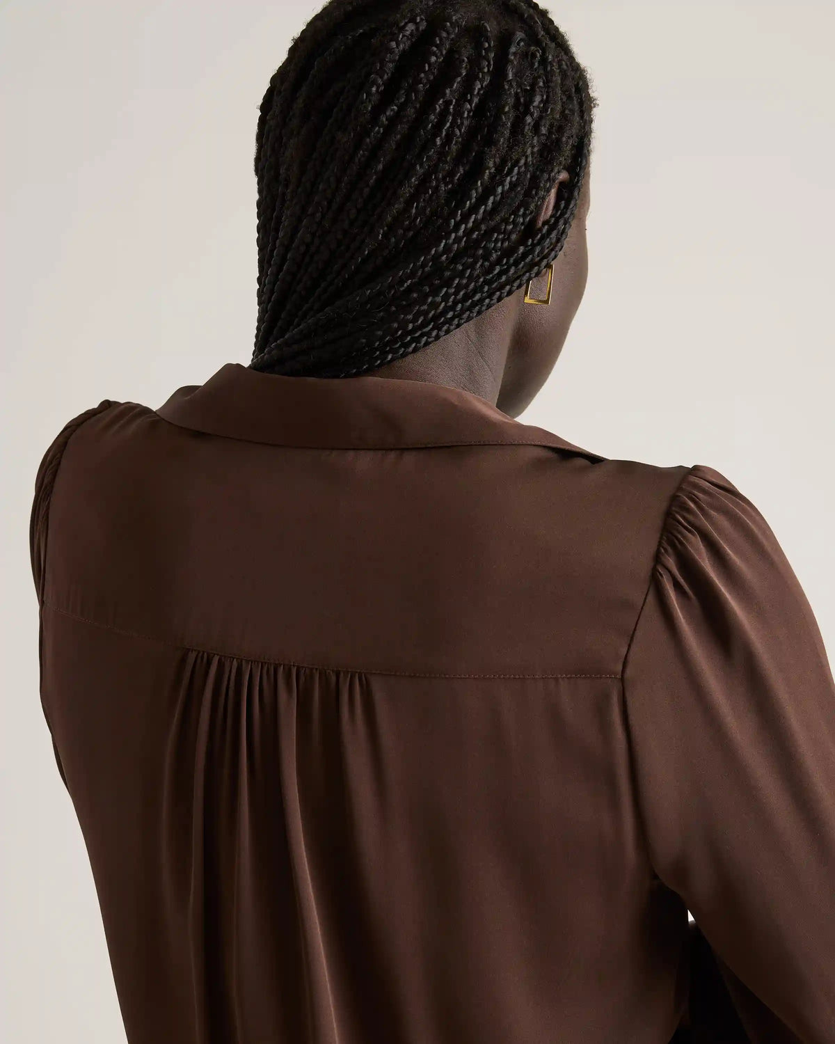 Washable Stretch Silk Split Neck Blouse