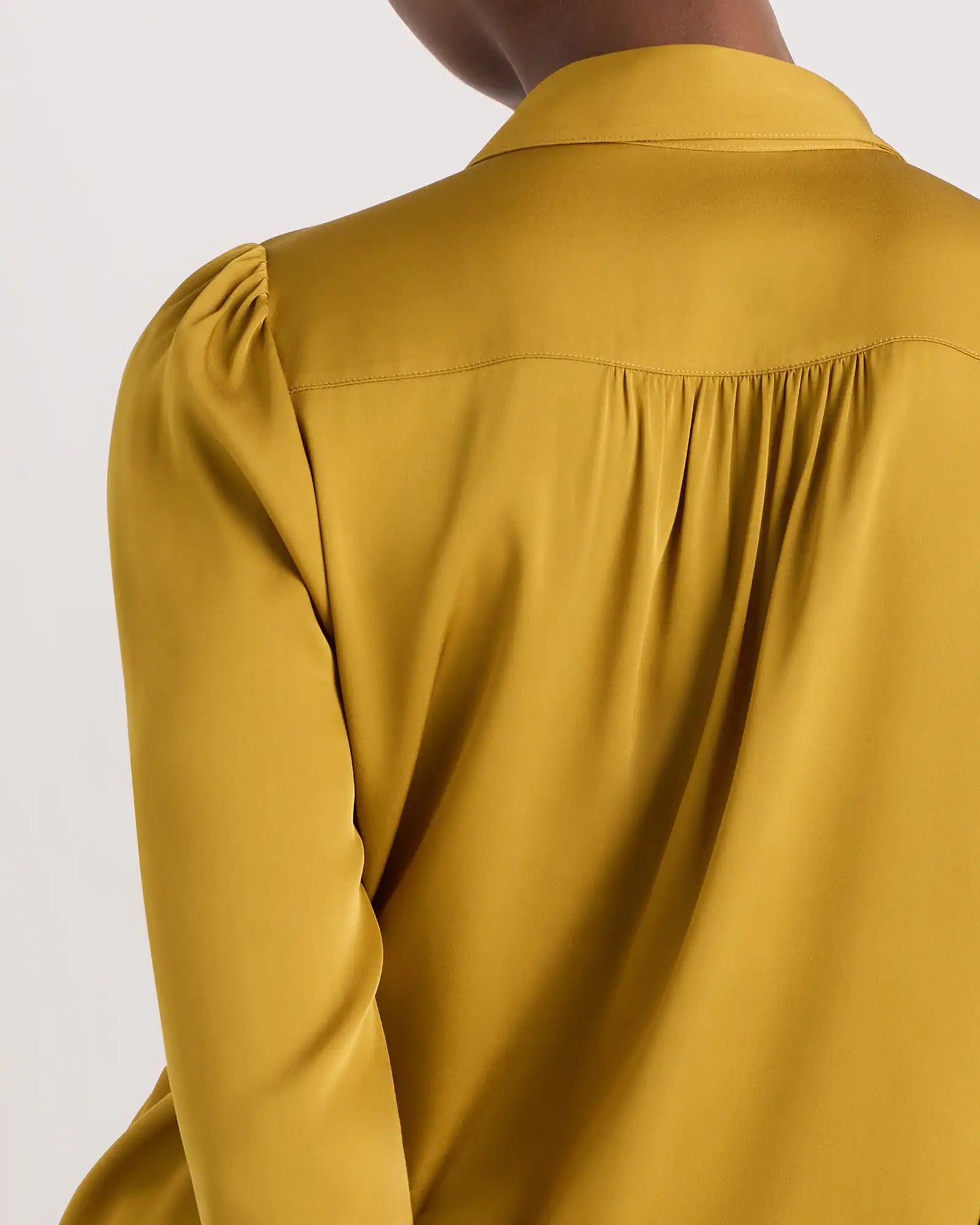Washable Stretch Silk Split Neck Blouse