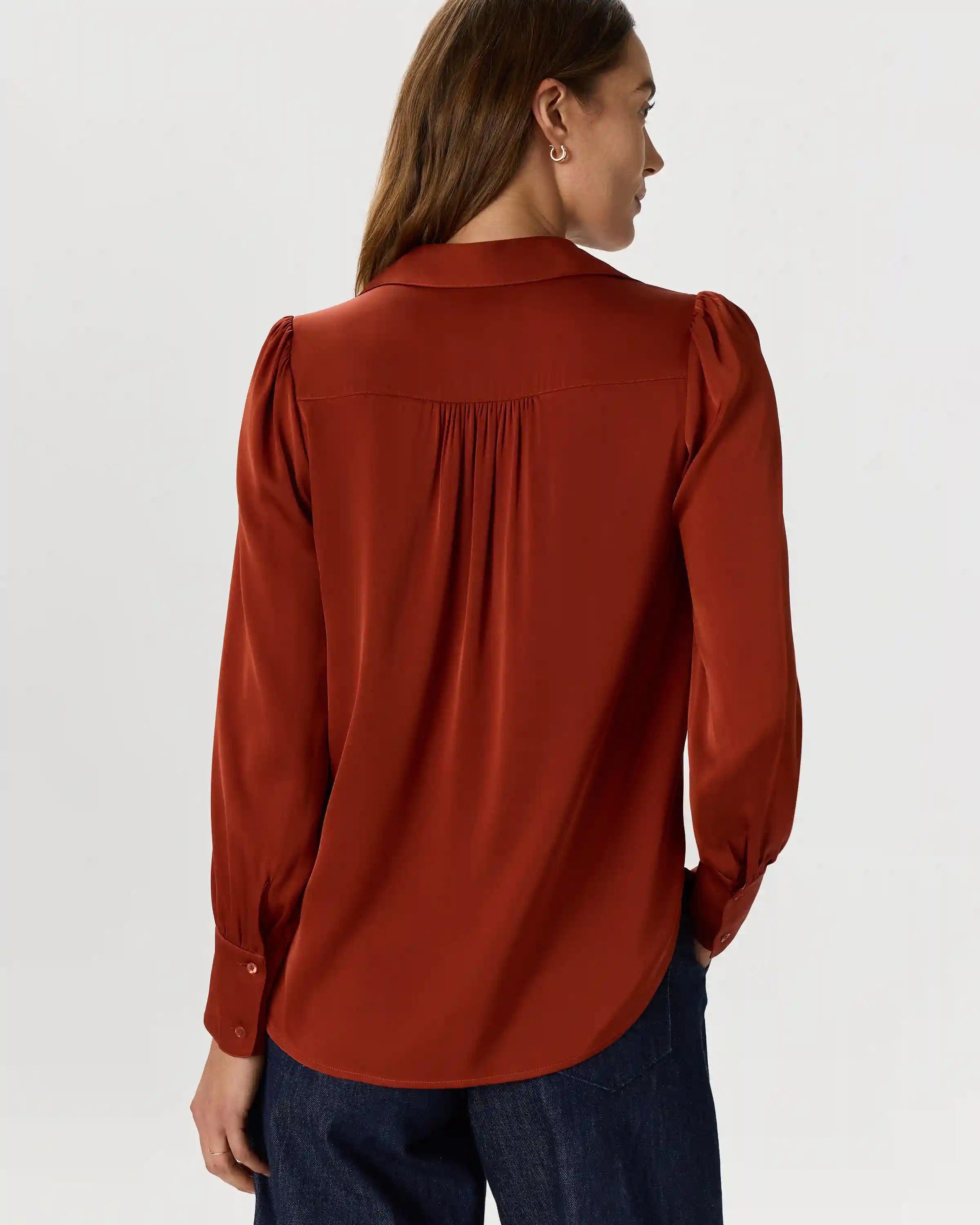 Washable Stretch Silk Split Neck Blouse