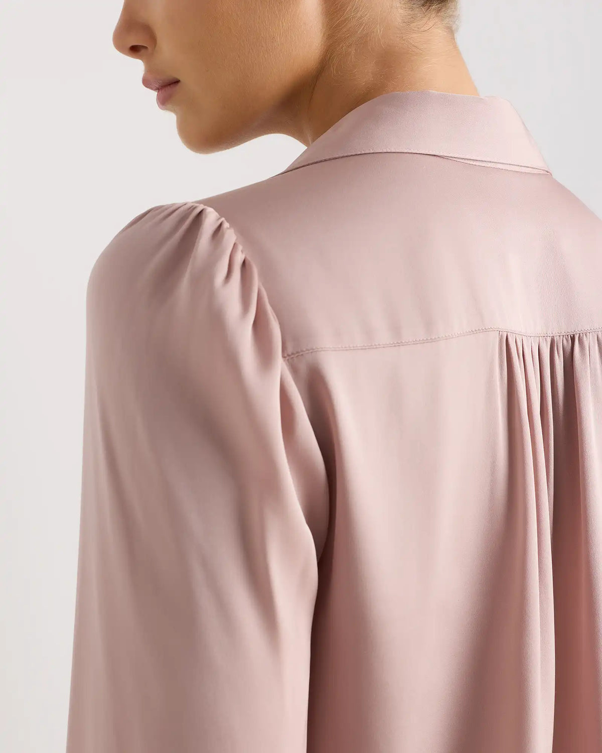 Washable Stretch Silk Split Neck Blouse
