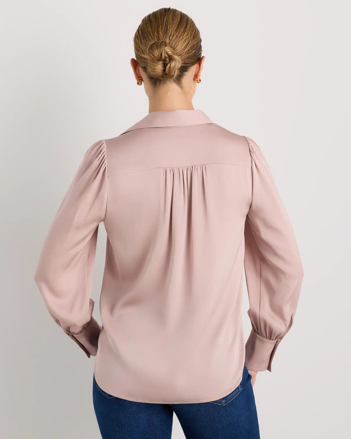 Washable Stretch Silk Split Neck Blouse