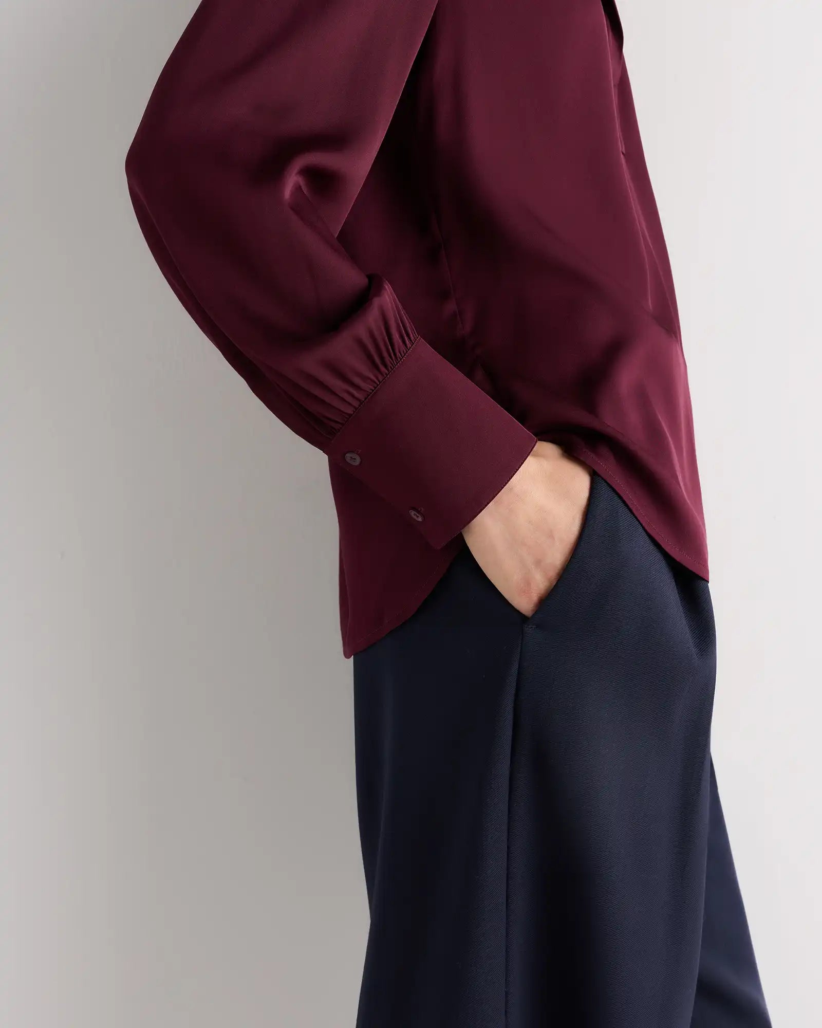 Washable Stretch Silk Split Neck Blouse