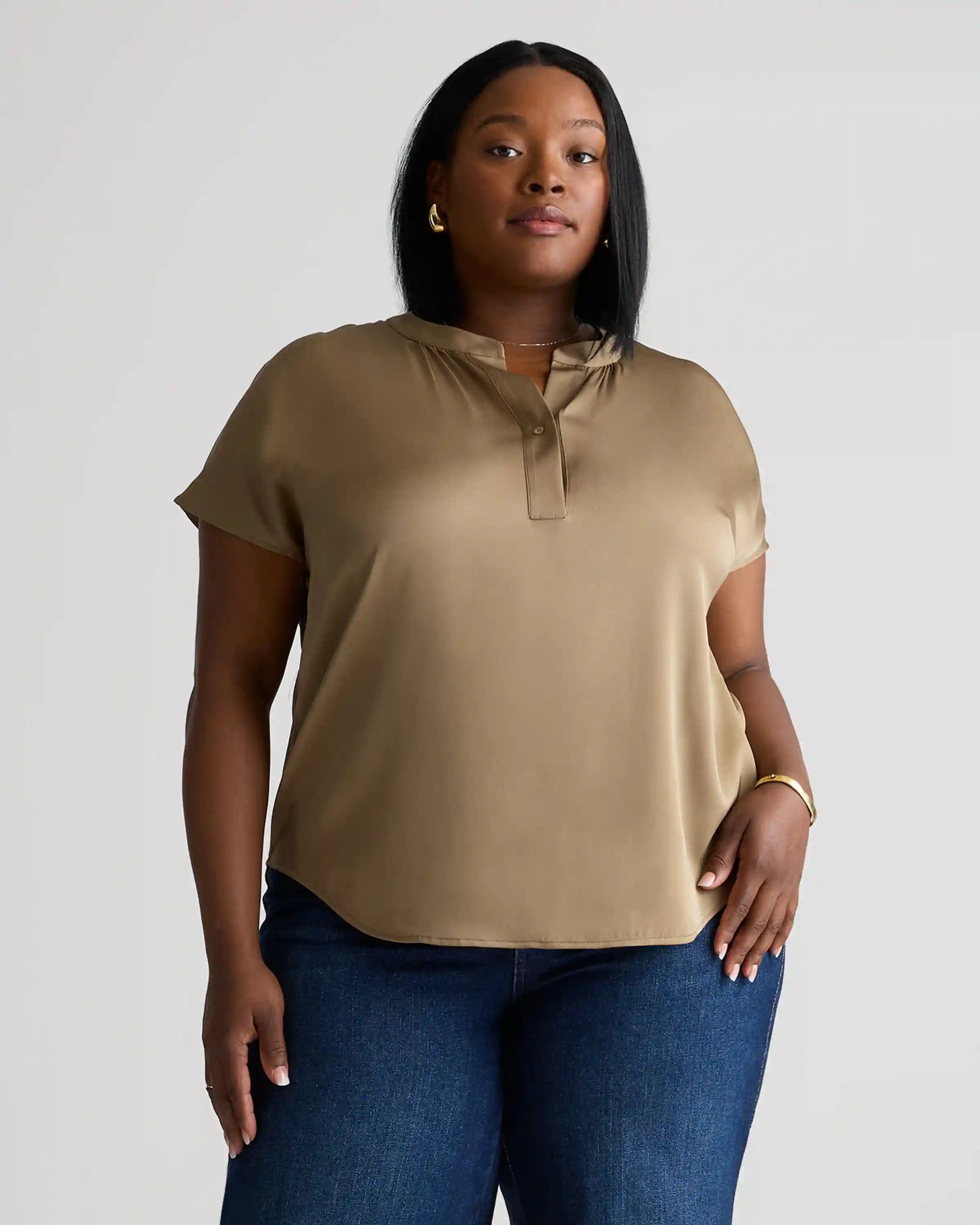 Washable Stretch Silk Dolman Sleeve Blouse