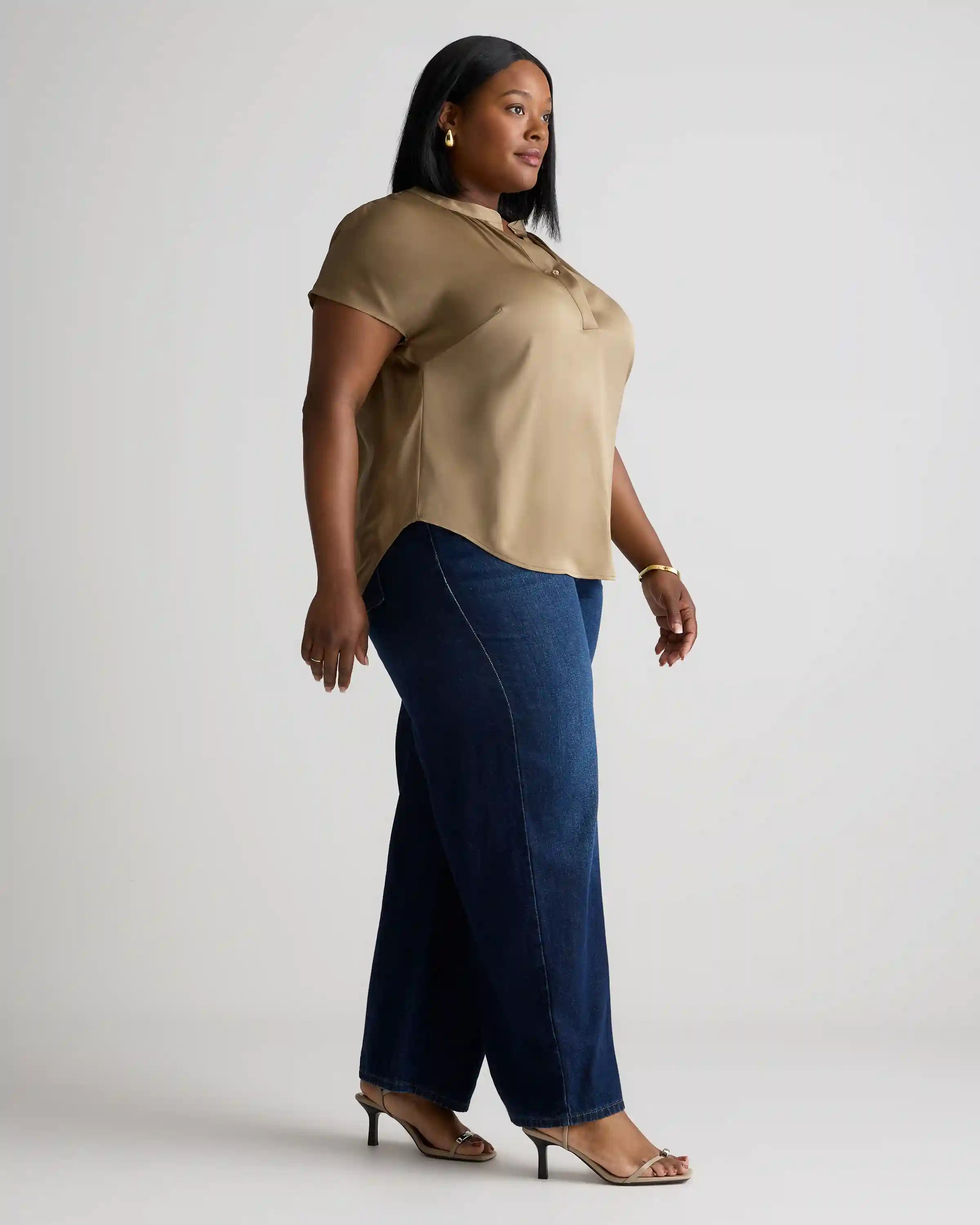 Washable Stretch Silk Dolman Sleeve Blouse