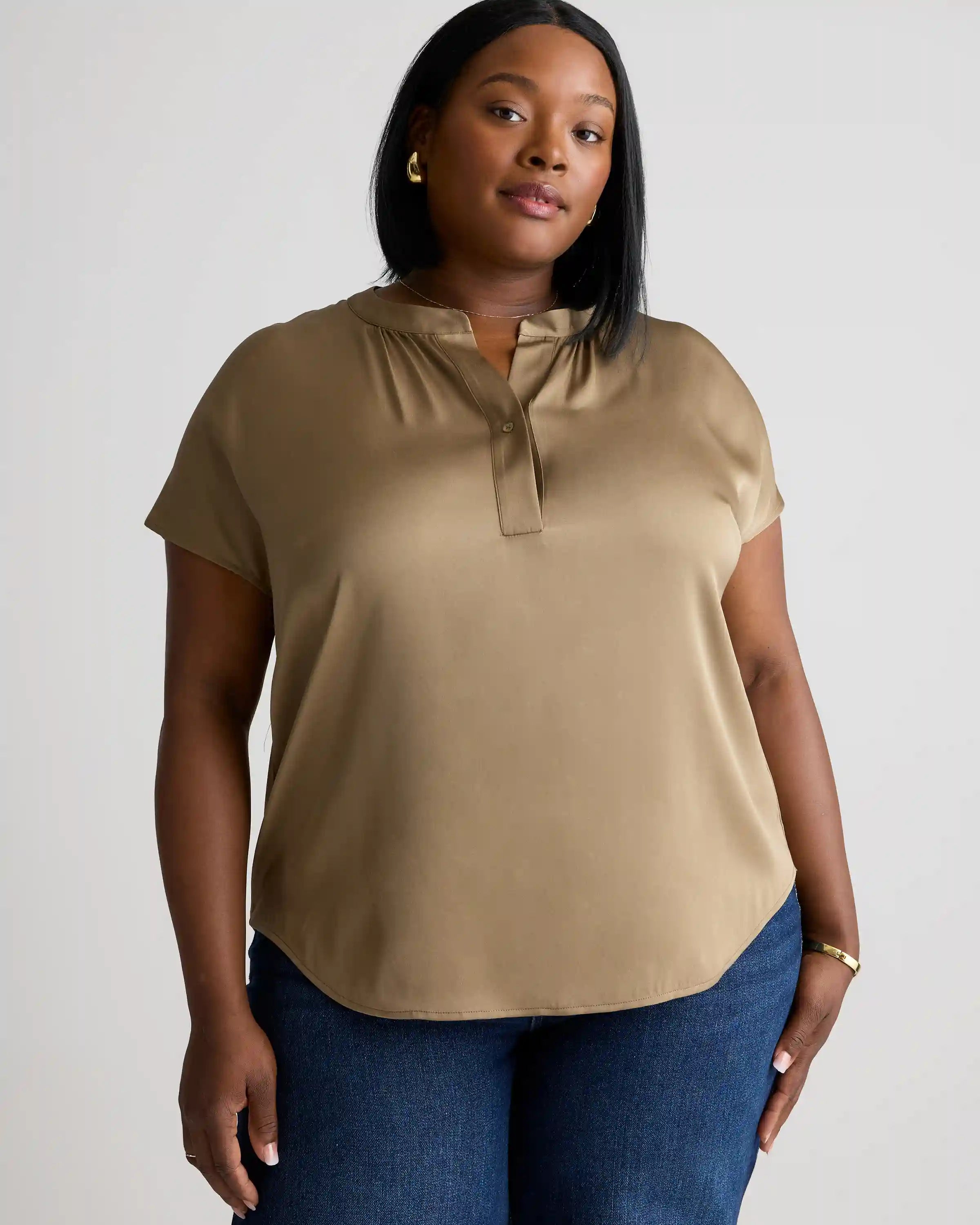 Washable Stretch Silk Dolman Sleeve Blouse