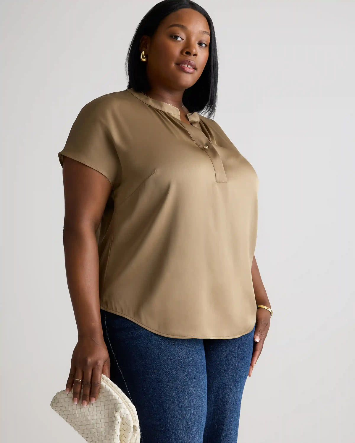 Washable Stretch Silk Dolman Sleeve Blouse