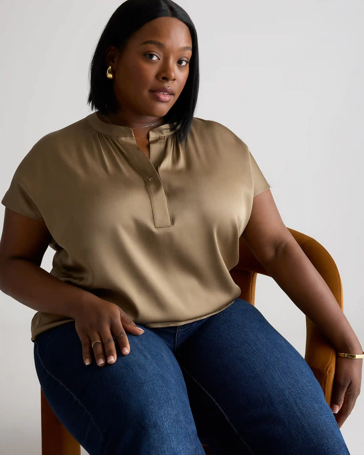 Washable Stretch Silk Dolman Sleeve Blouse