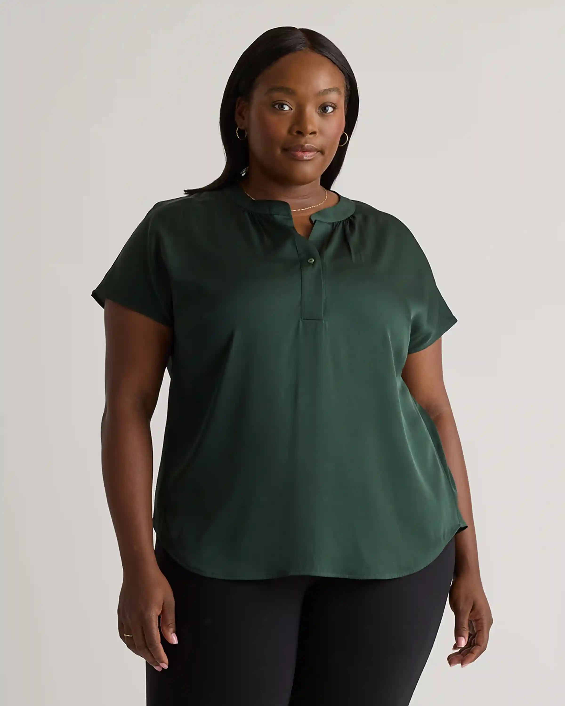 Washable Stretch Silk Dolman Sleeve Blouse