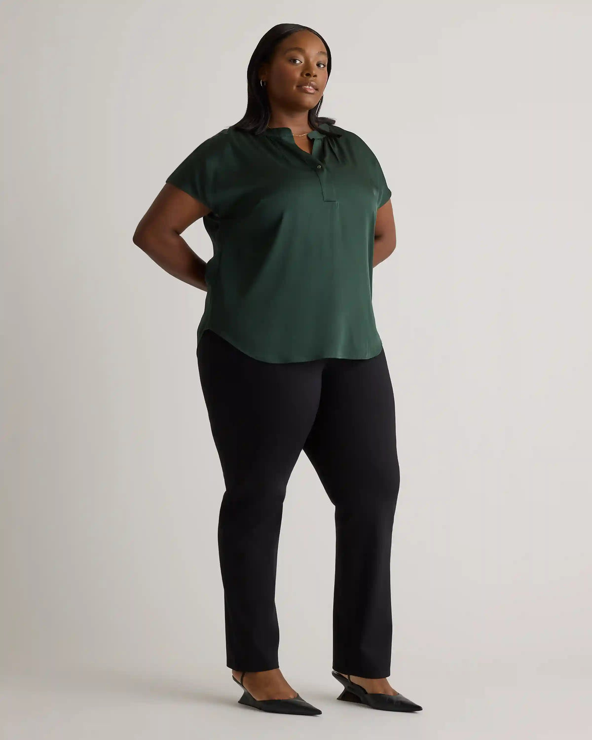 Washable Stretch Silk Dolman Sleeve Blouse