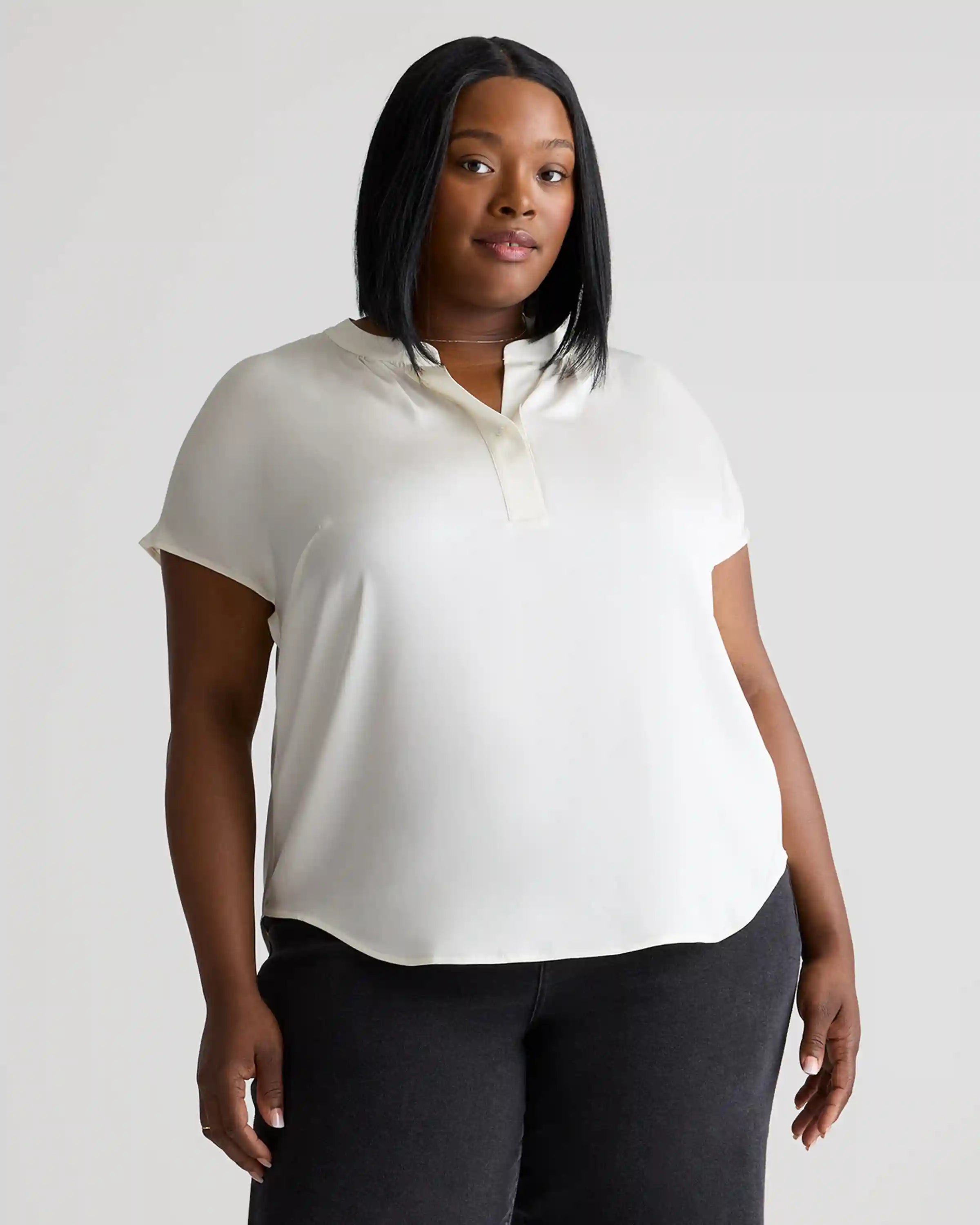 Washable Stretch Silk Dolman Sleeve Blouse