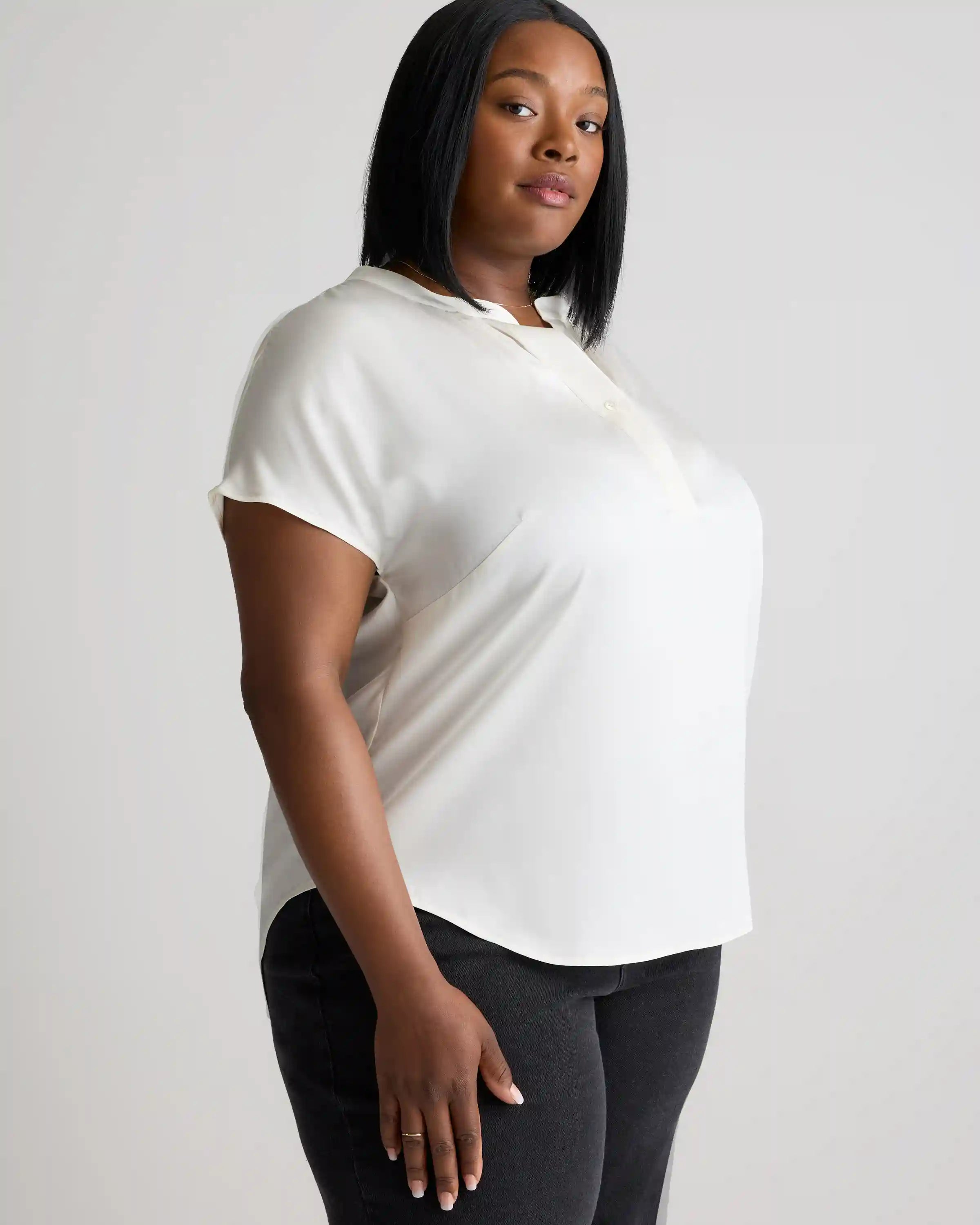 Washable Stretch Silk Dolman Sleeve Blouse