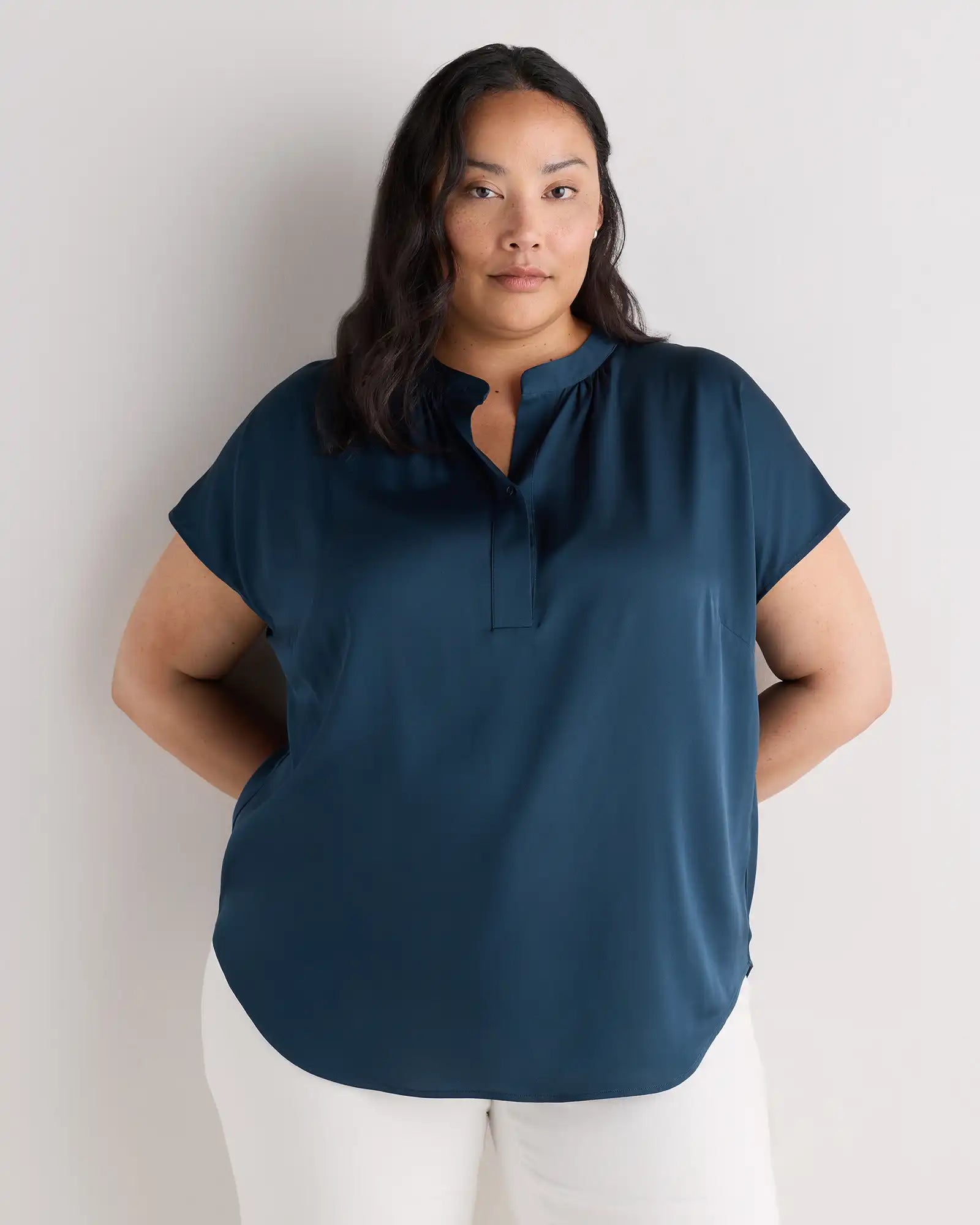 Washable Stretch Silk Dolman Sleeve Blouse