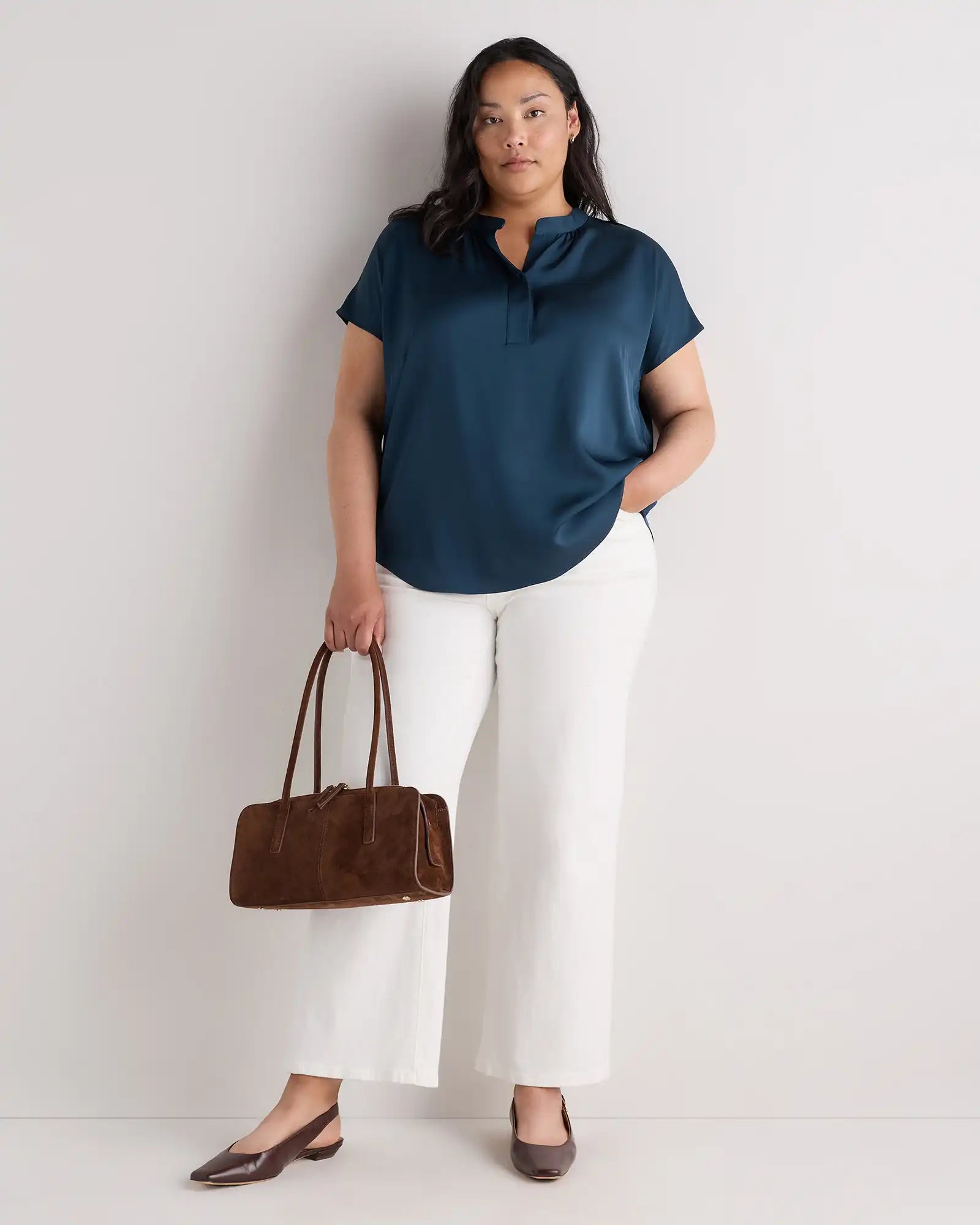 Washable Stretch Silk Dolman Sleeve Blouse