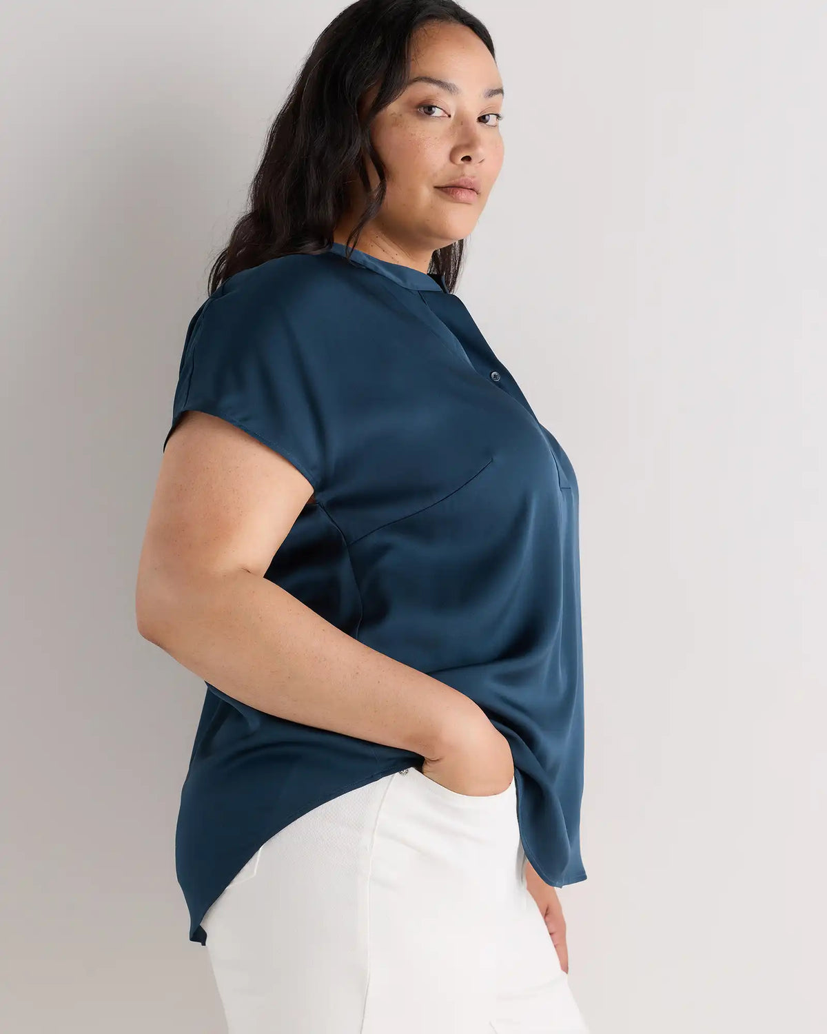 Washable Stretch Silk Dolman Sleeve Blouse