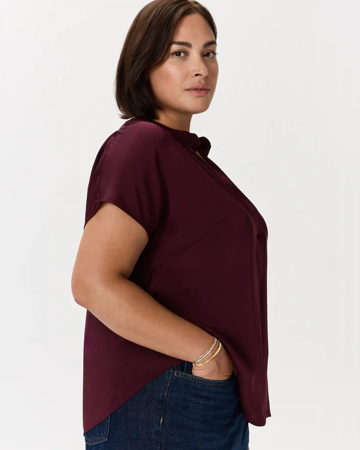 Washable Stretch Silk Dolman Sleeve Blouse
