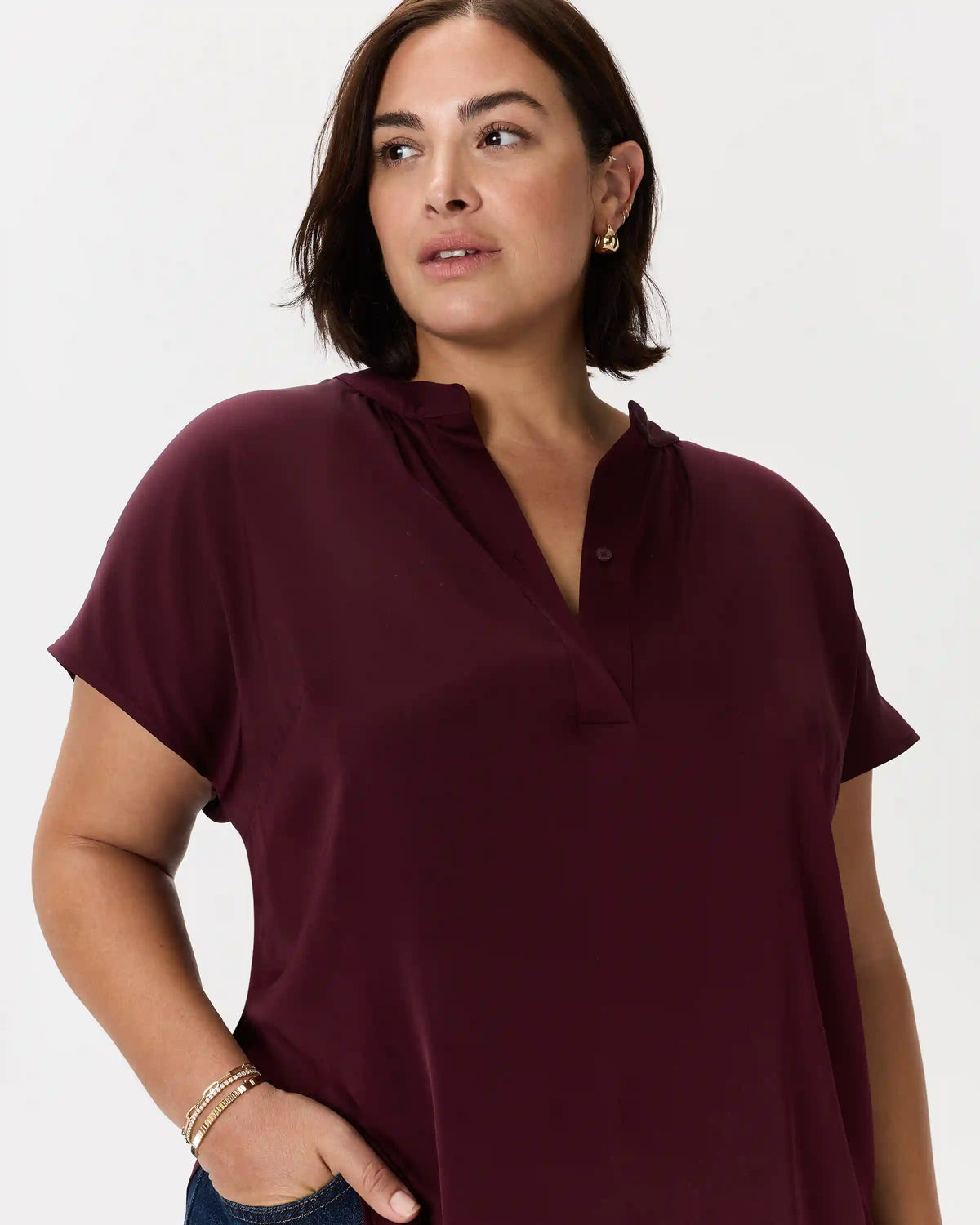 Washable Stretch Silk Dolman Sleeve Blouse