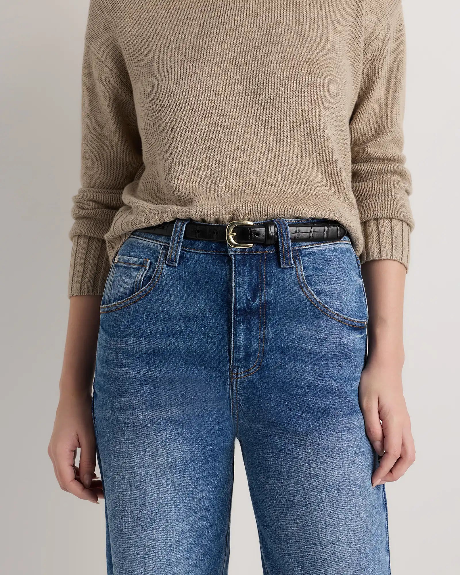 Sofia European Leather Skinny Belt