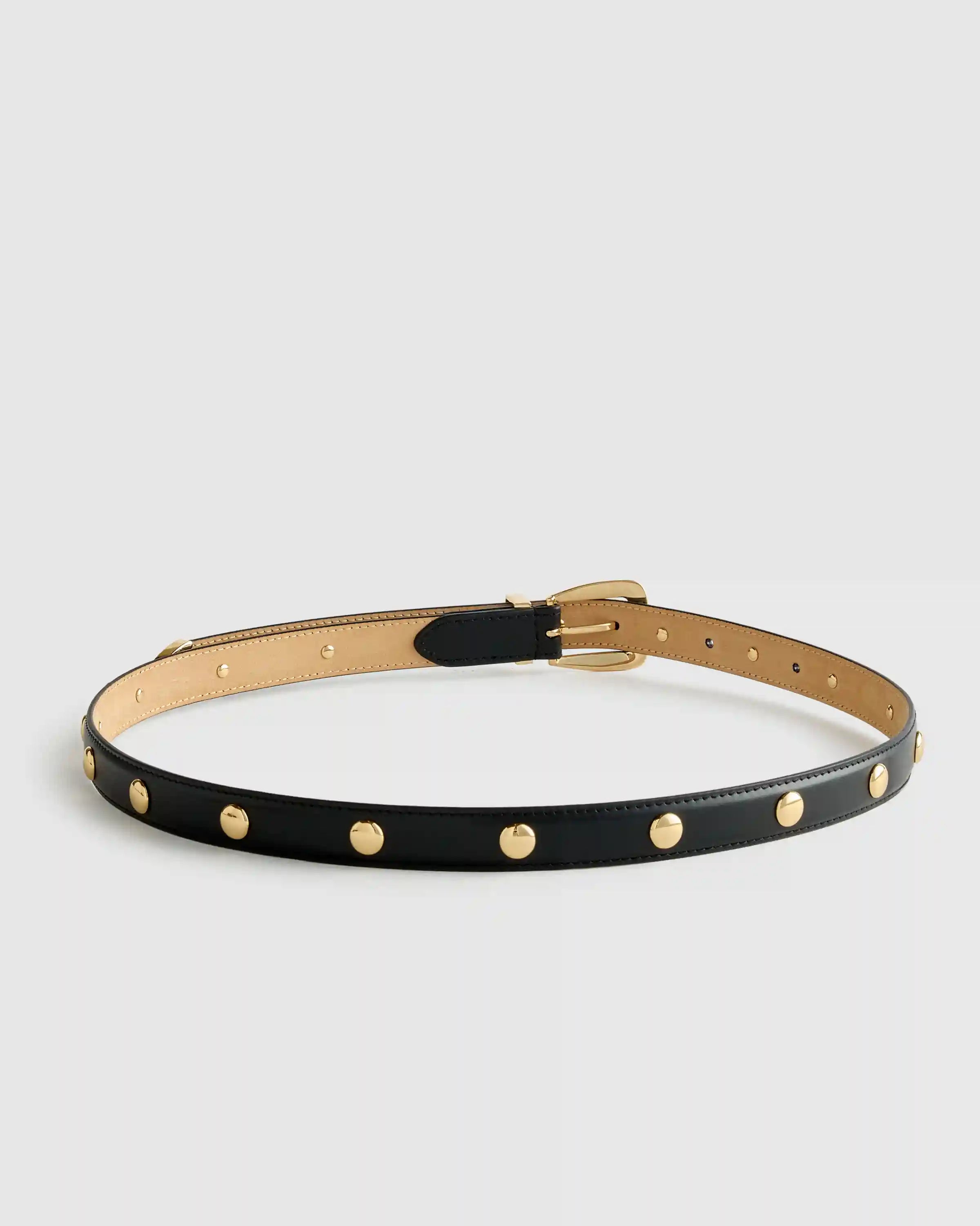 Alyssa European Leather Studded Skinny Belt