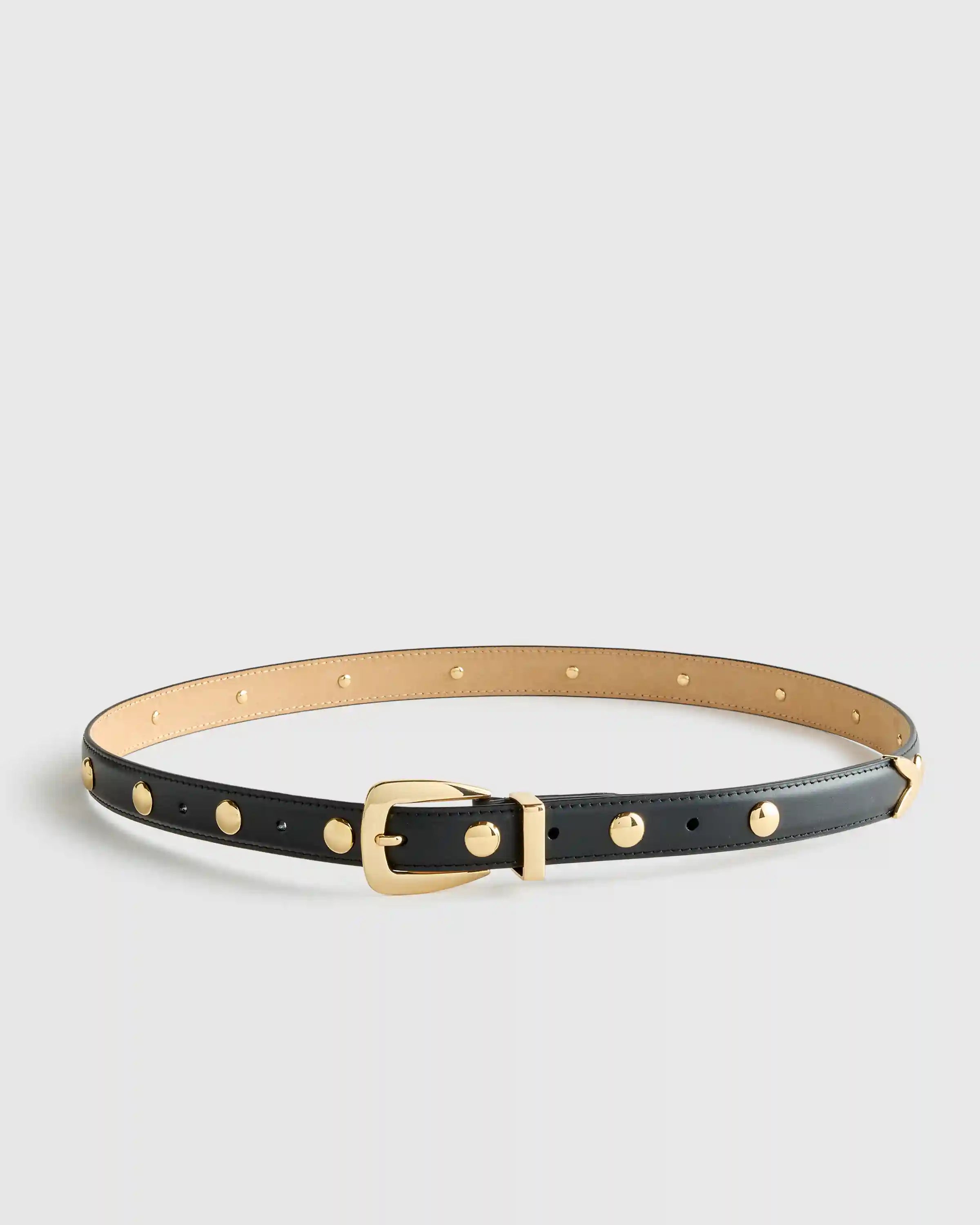 Alyssa European Leather Studded Skinny Belt