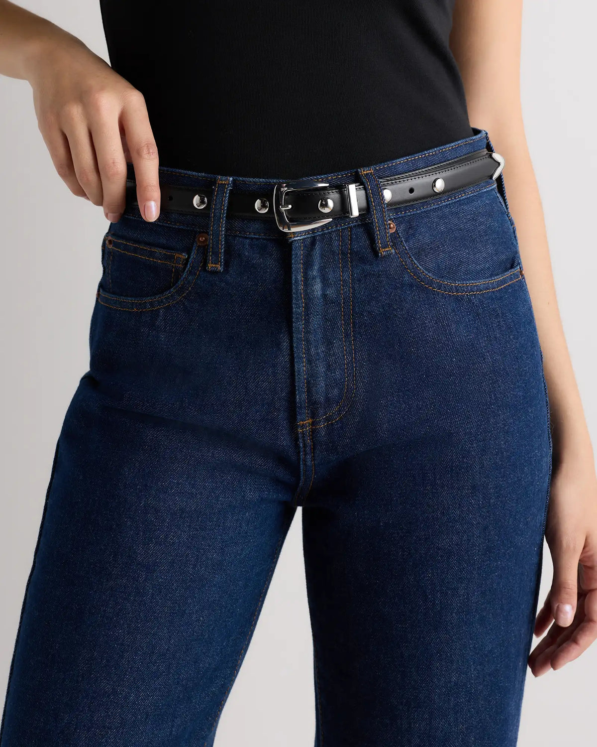 Alyssa European Leather Studded Skinny Belt