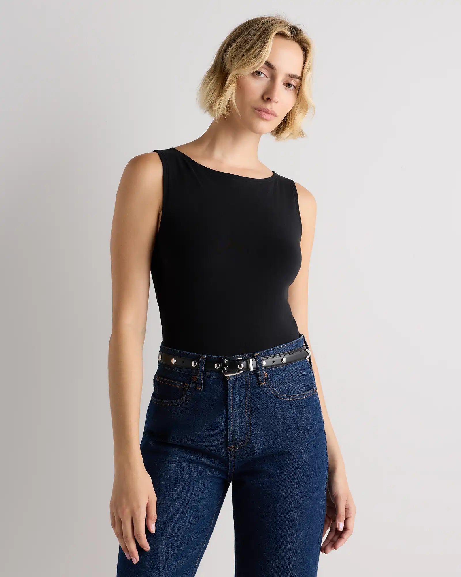 Alyssa European Leather Studded Skinny Belt