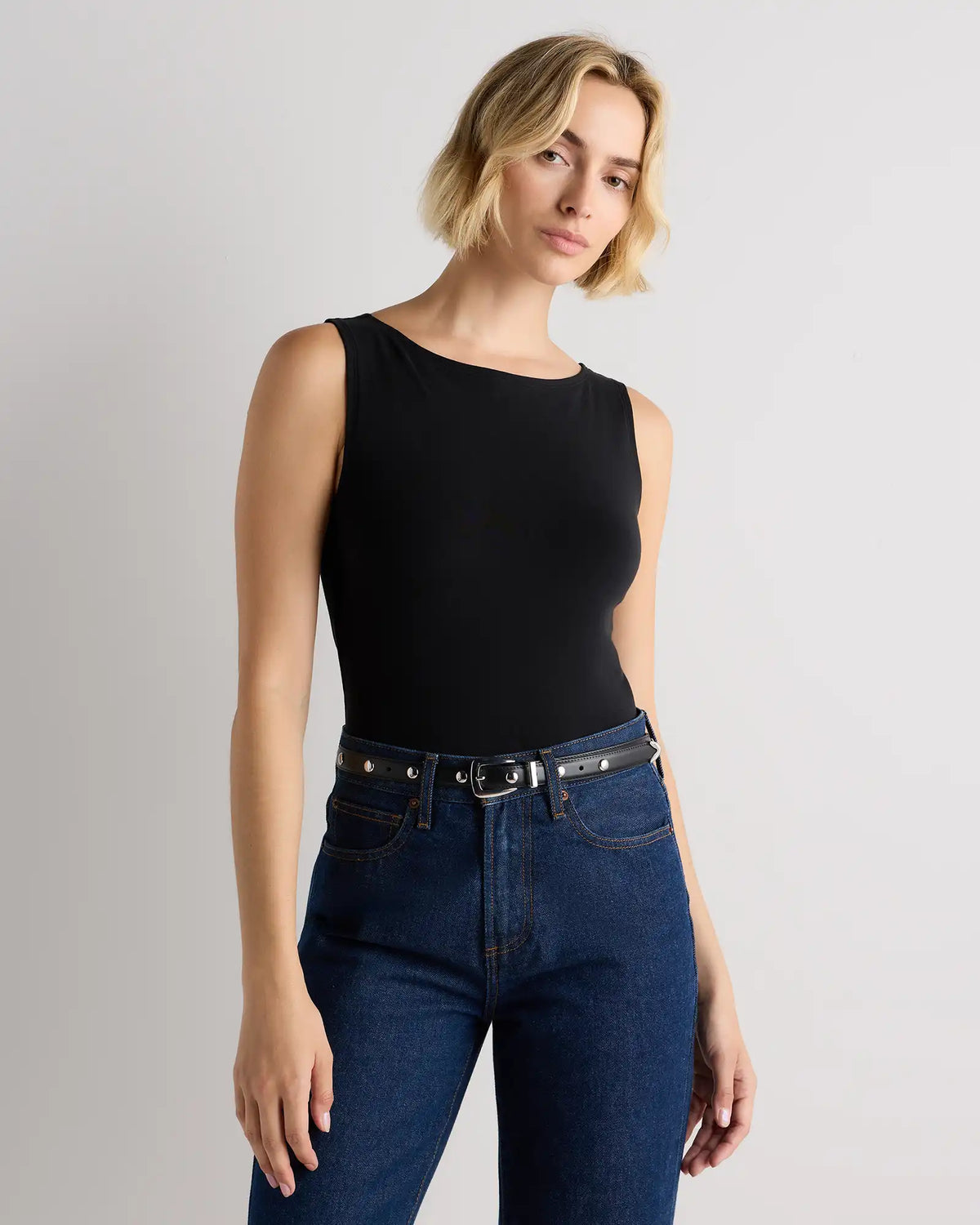 Alyssa European Leather Studded Skinny Belt