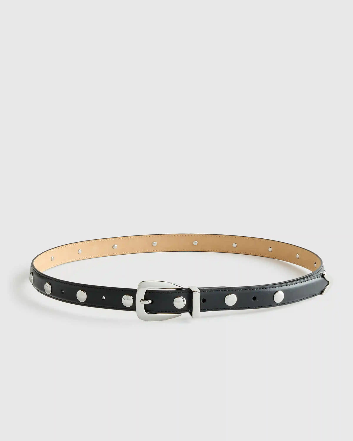 Alyssa European Leather Studded Skinny Belt