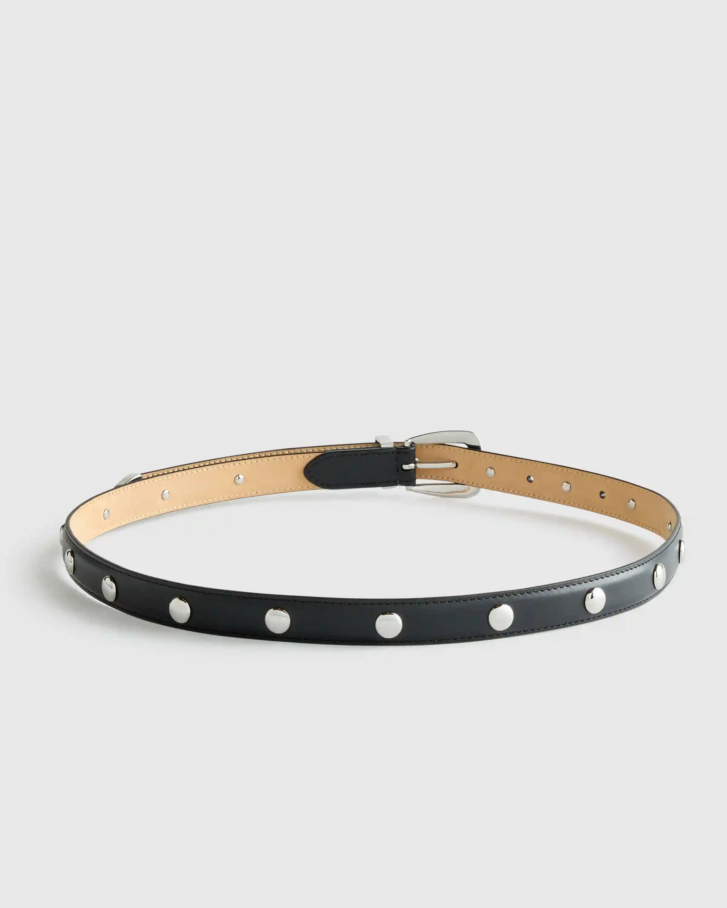 Alyssa European Leather Studded Skinny Belt