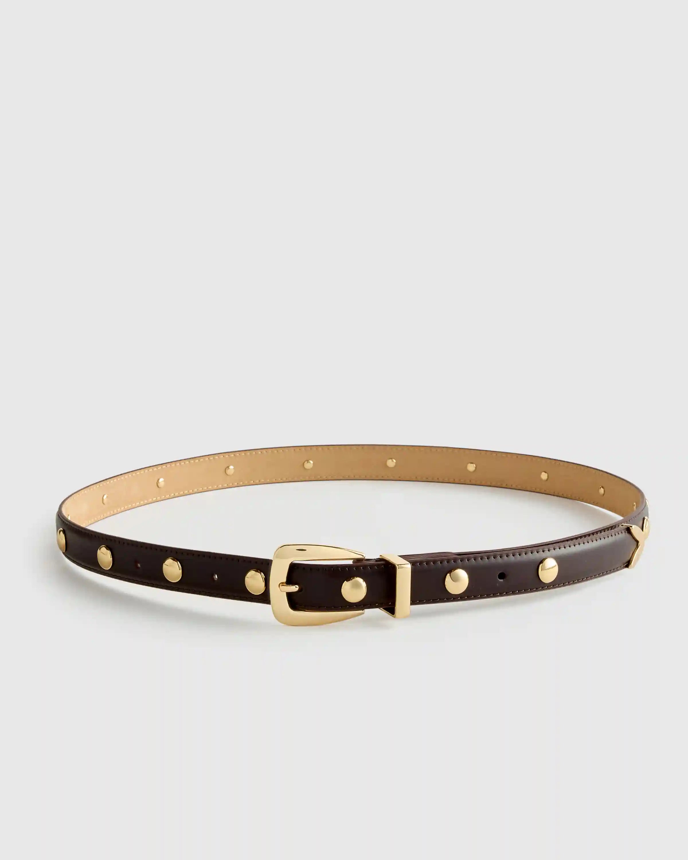 Alyssa European Leather Studded Skinny Belt