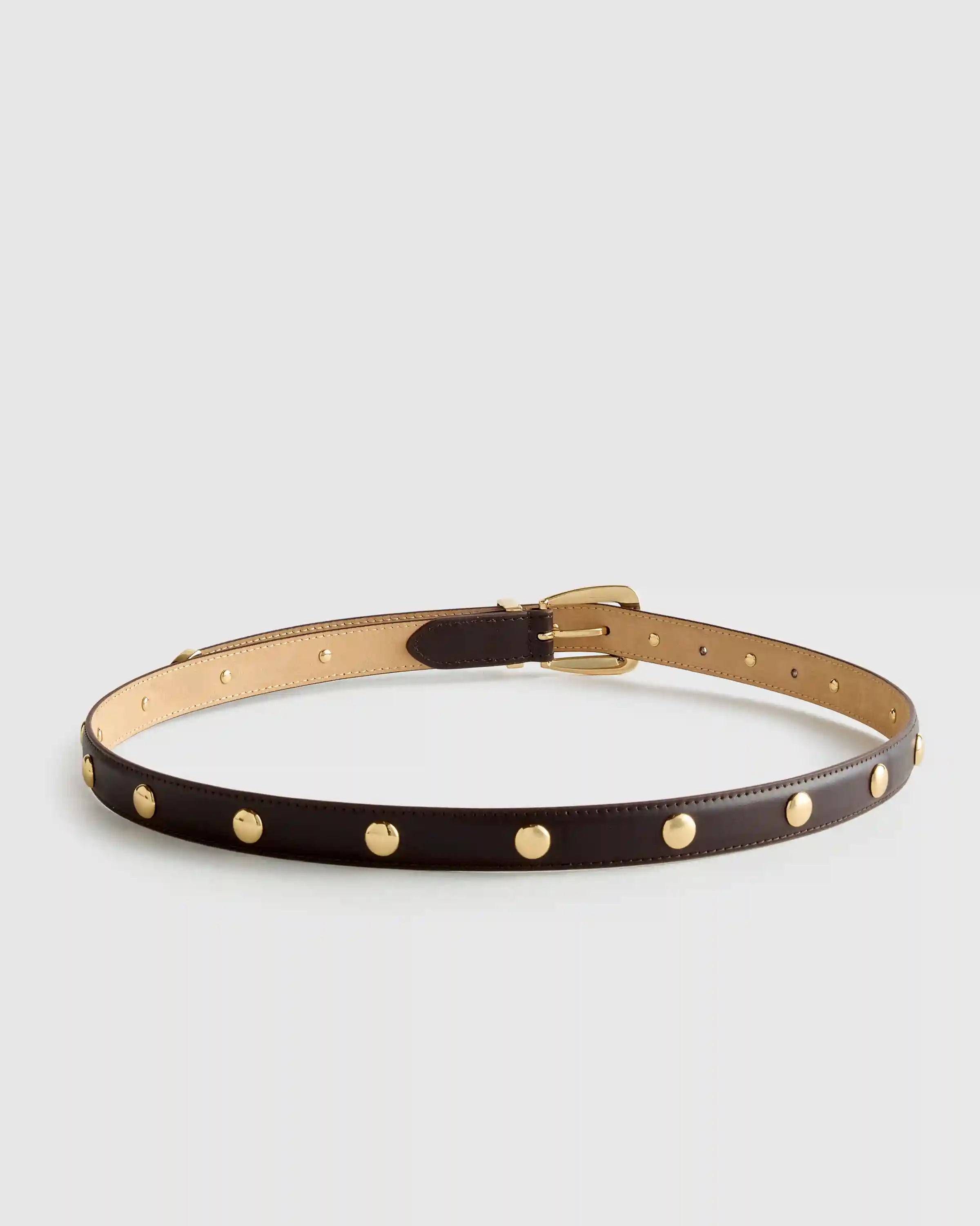 Alyssa European Leather Studded Skinny Belt